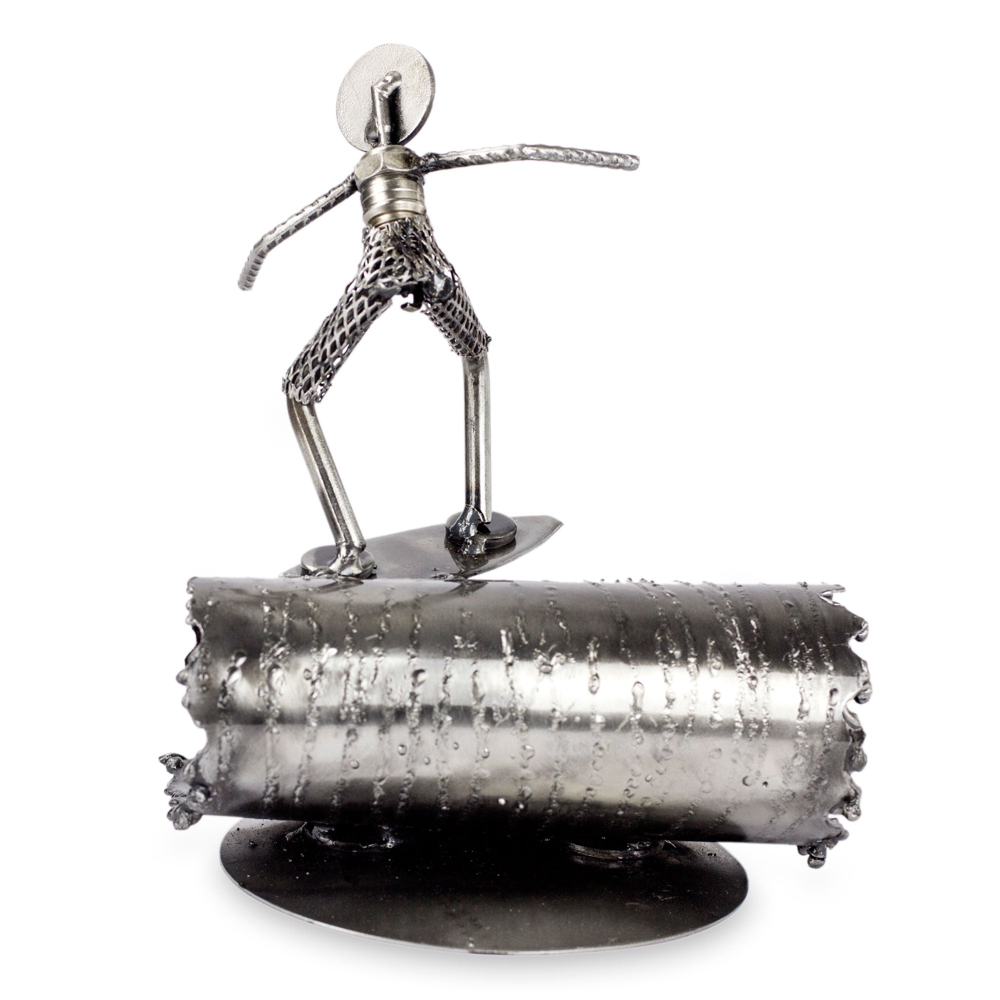 Premium Rustic Surfer Recycled Metal Sculpture - Handmade Art Piece