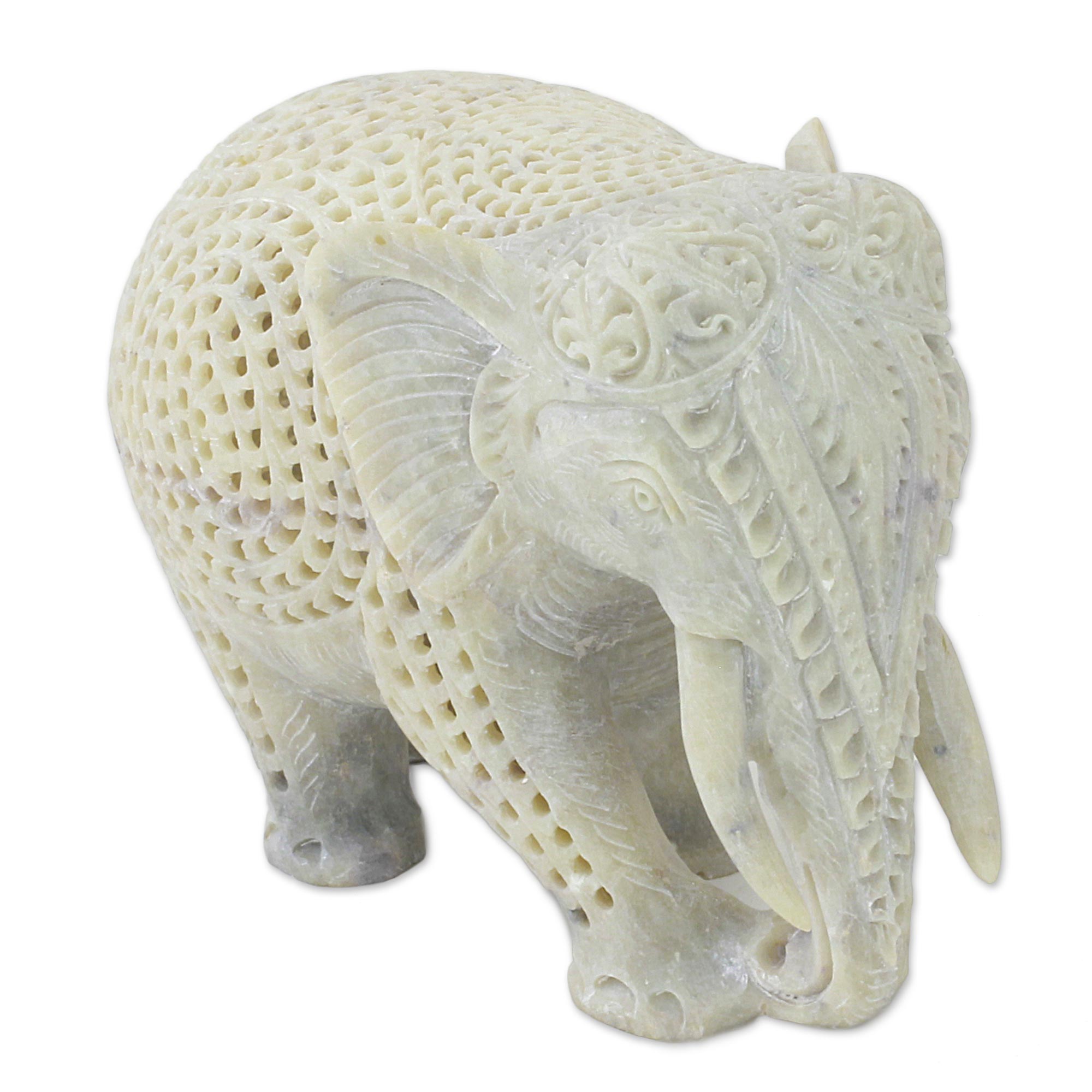 Premium Hand-Carved Soapstone Elephant Figurine - Royal Indian Artistry