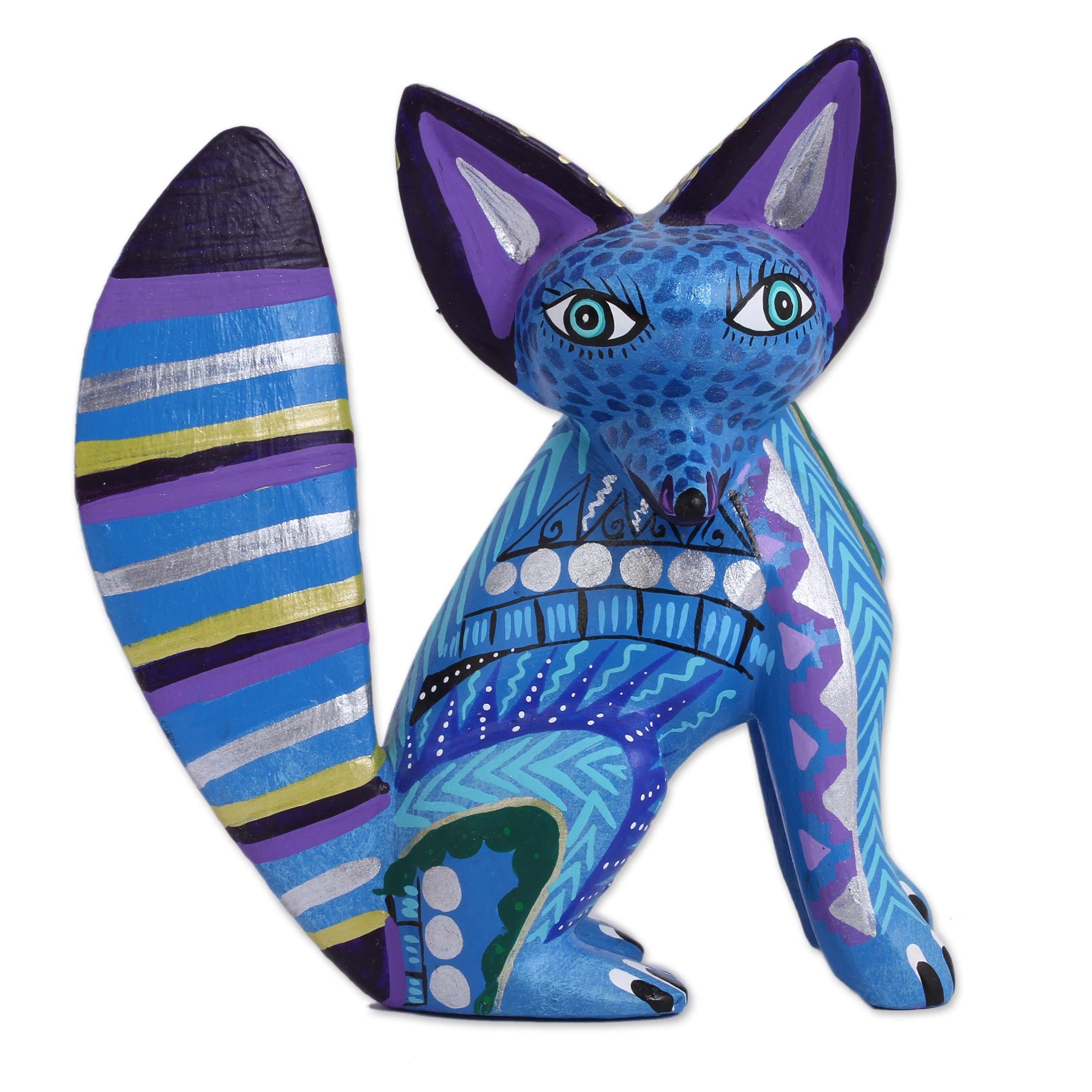 Premium Handcrafted Blue Fox Alebrije Sculpture - Mexican Artisan Masterpiece
