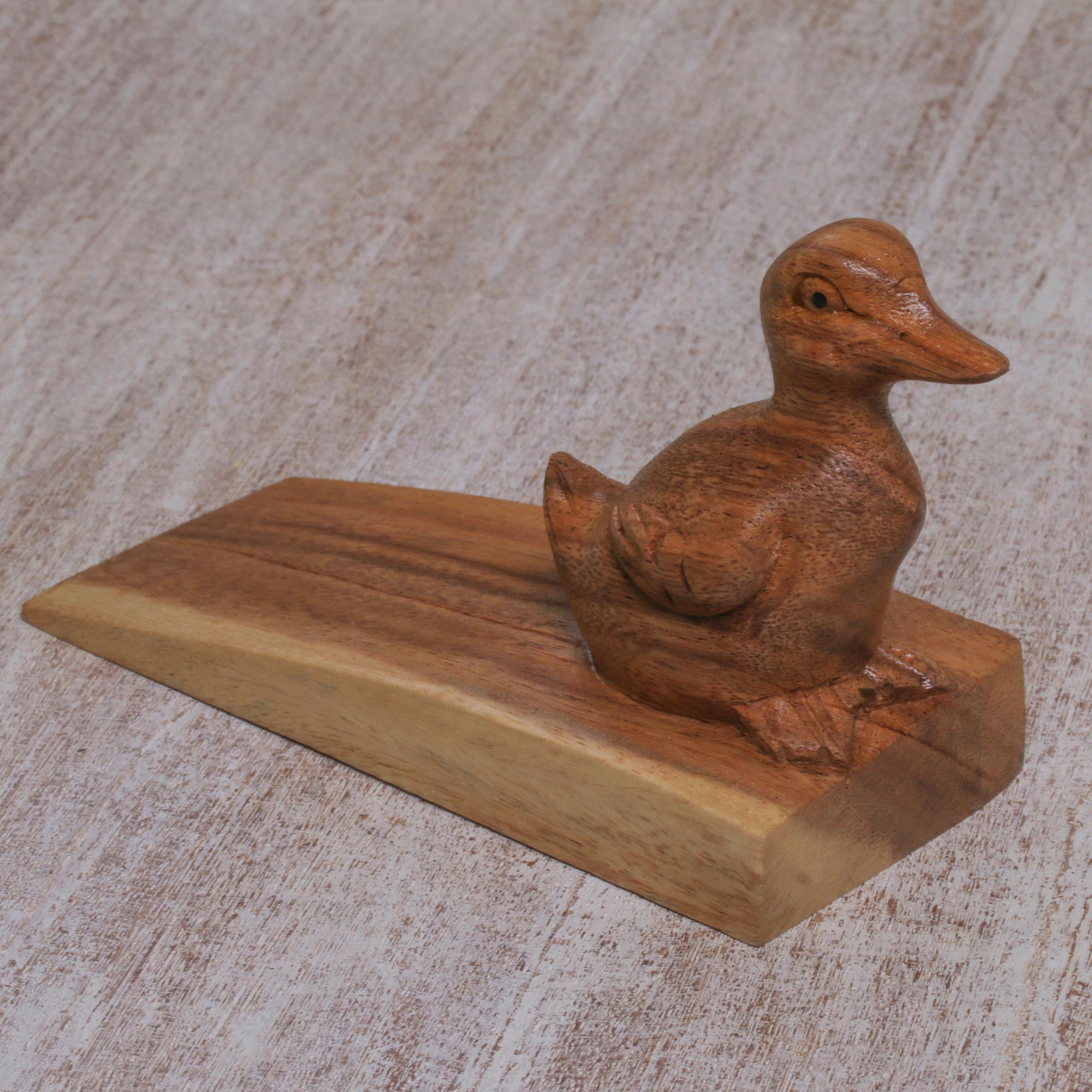 Premium Handcrafted Suar Wood Duck Doorstop - Brown, Bali Artisan Crafted