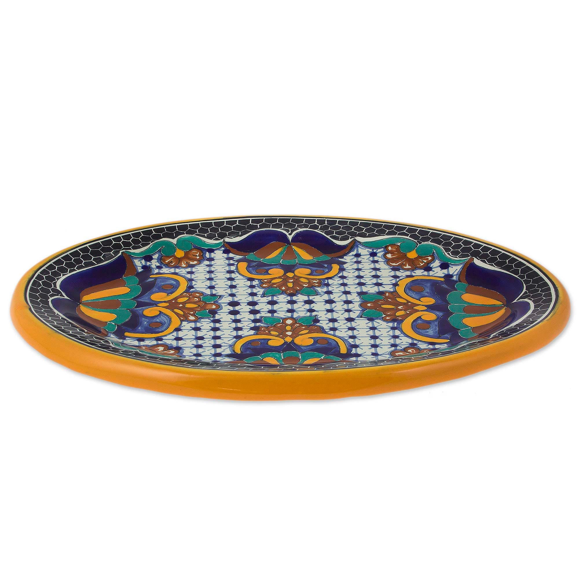 Premium Zacatlán Flowers Hand-Painted Ceramic Serving Plate – 13 Inch Oval
