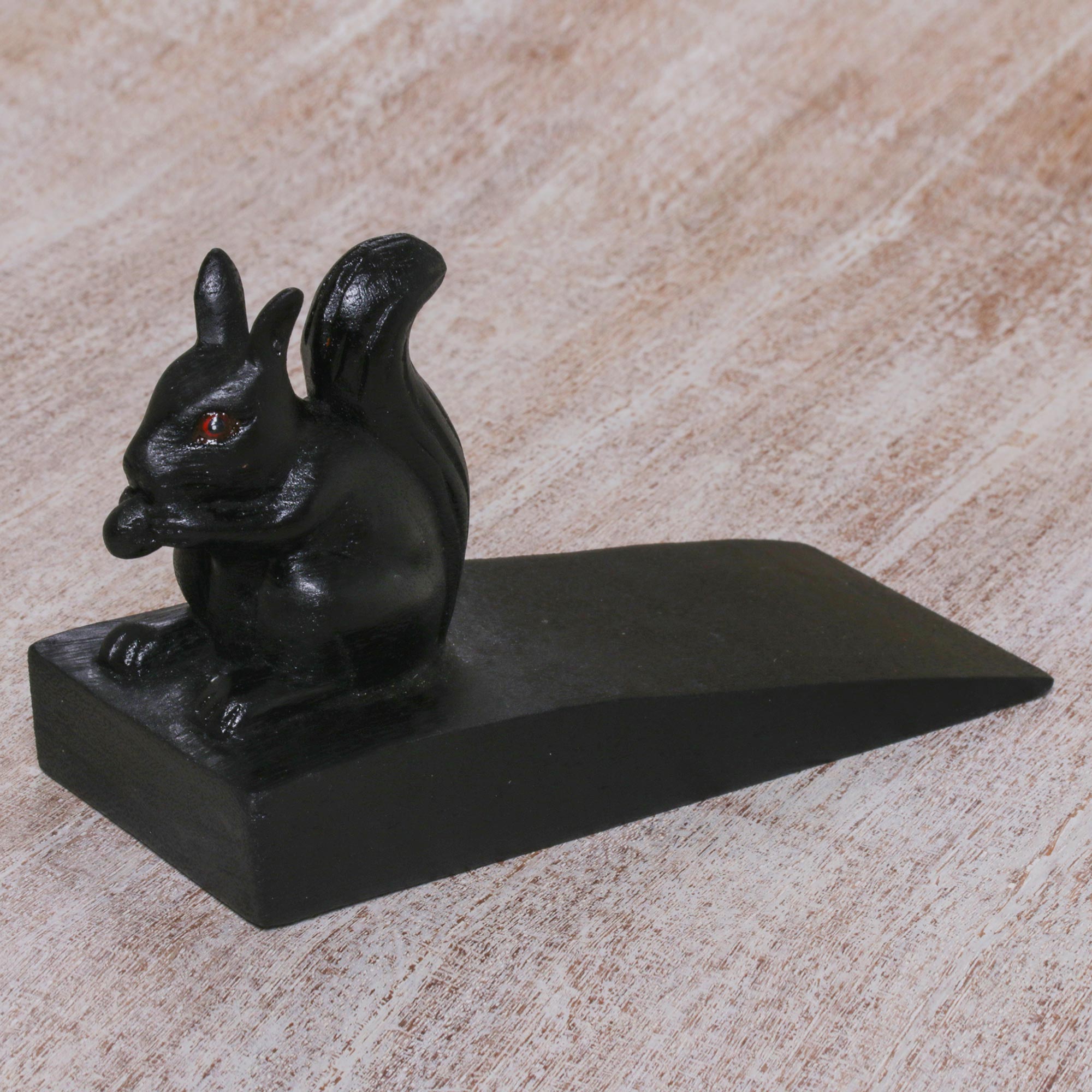 Premium Handcrafted Black Squirrel Doorstop from Bali – Charming & Functional Home Accent