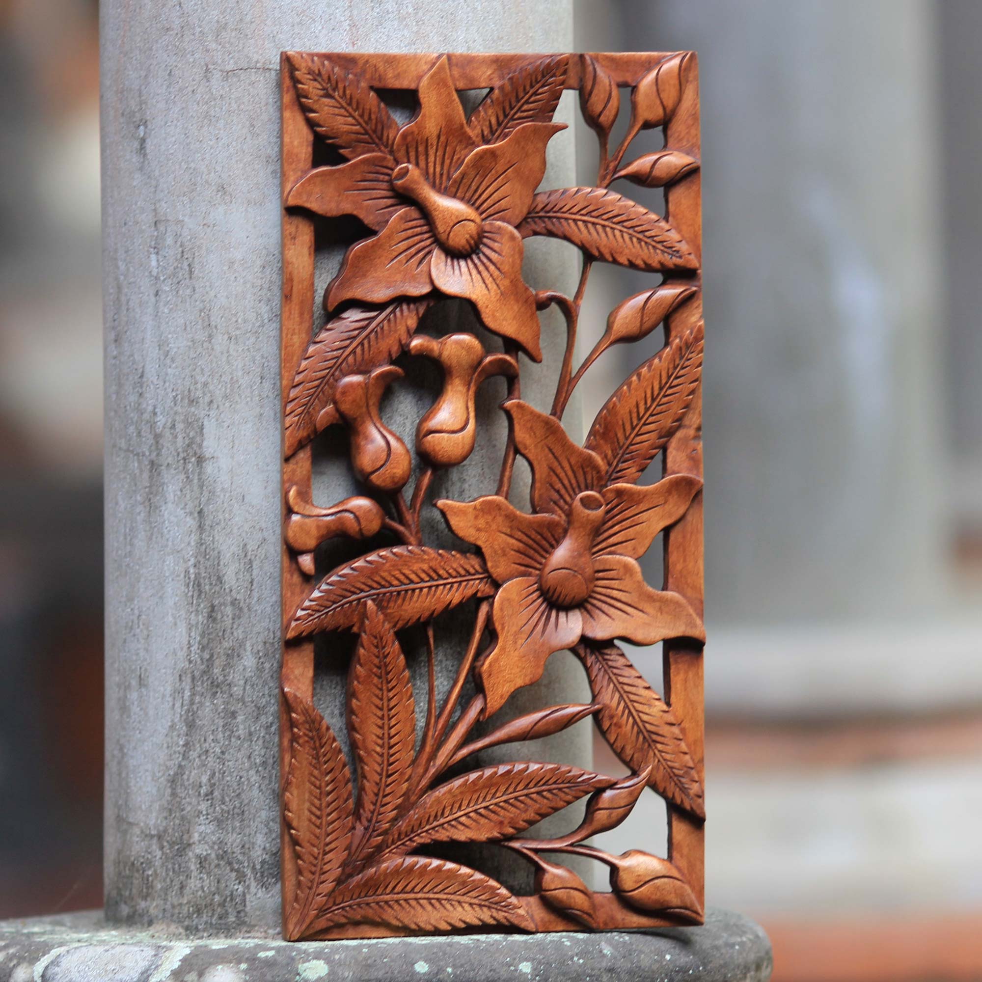Premium Balinese Orchids Floral Wood Wall Art