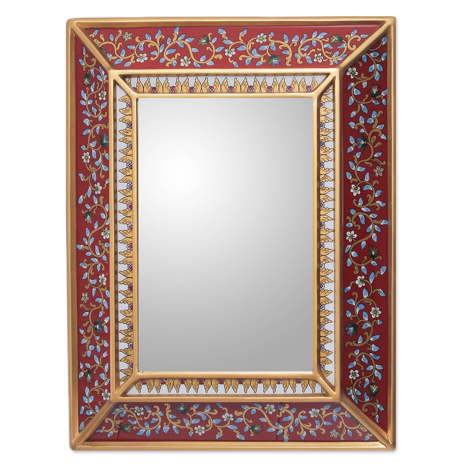 Premium Handcrafted Bluebells on Scarlet Reverse Painted Glass Mirror