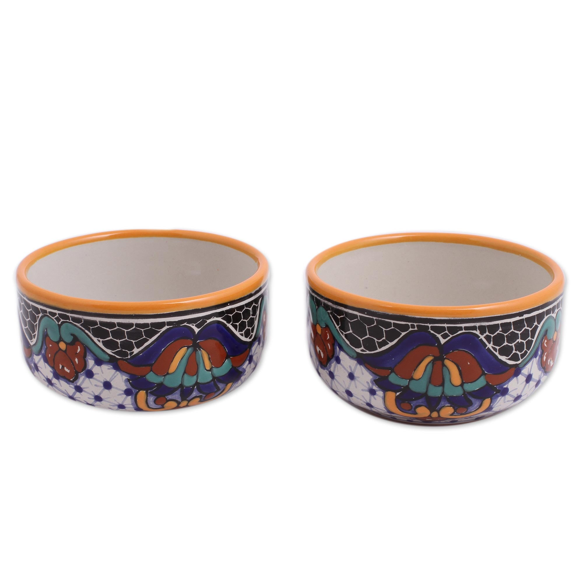 Premium Hand-Painted Zacatlan Ceramic Bowls – Authentic Mexican Artisan Pair