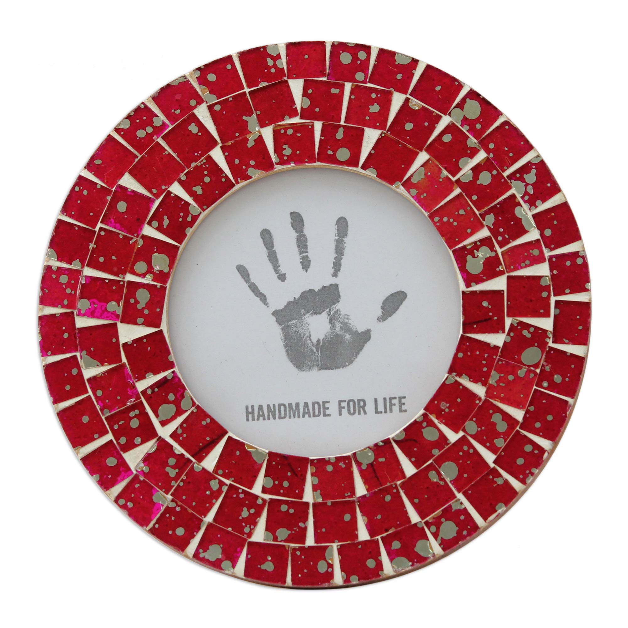 Premium Handcrafted Red Ruby Mosaic Photo Frame - Elegant 4x4 Inch Display