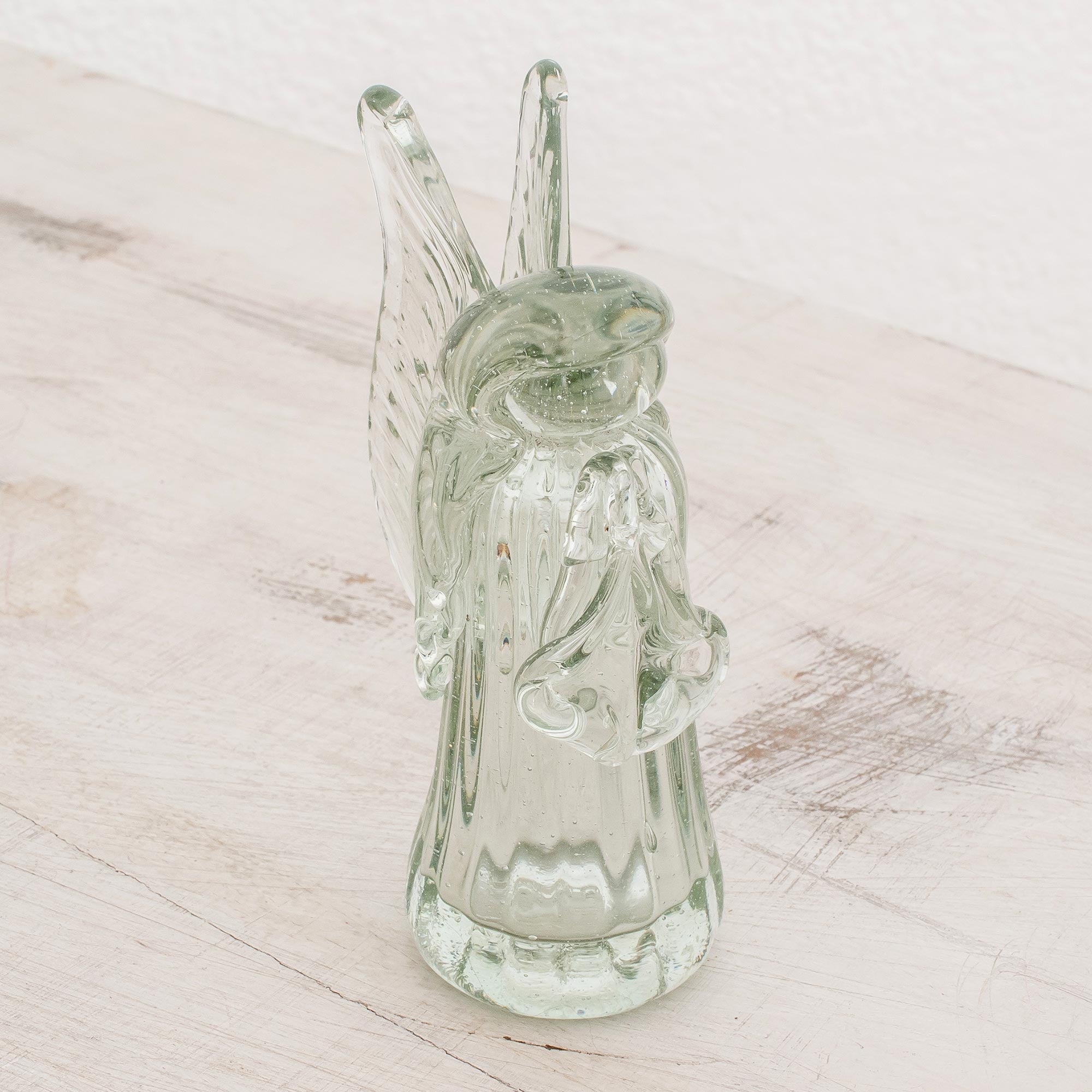 Premium Handblown Recycled Glass Angel Figurine - Eco-Friendly Home Decor