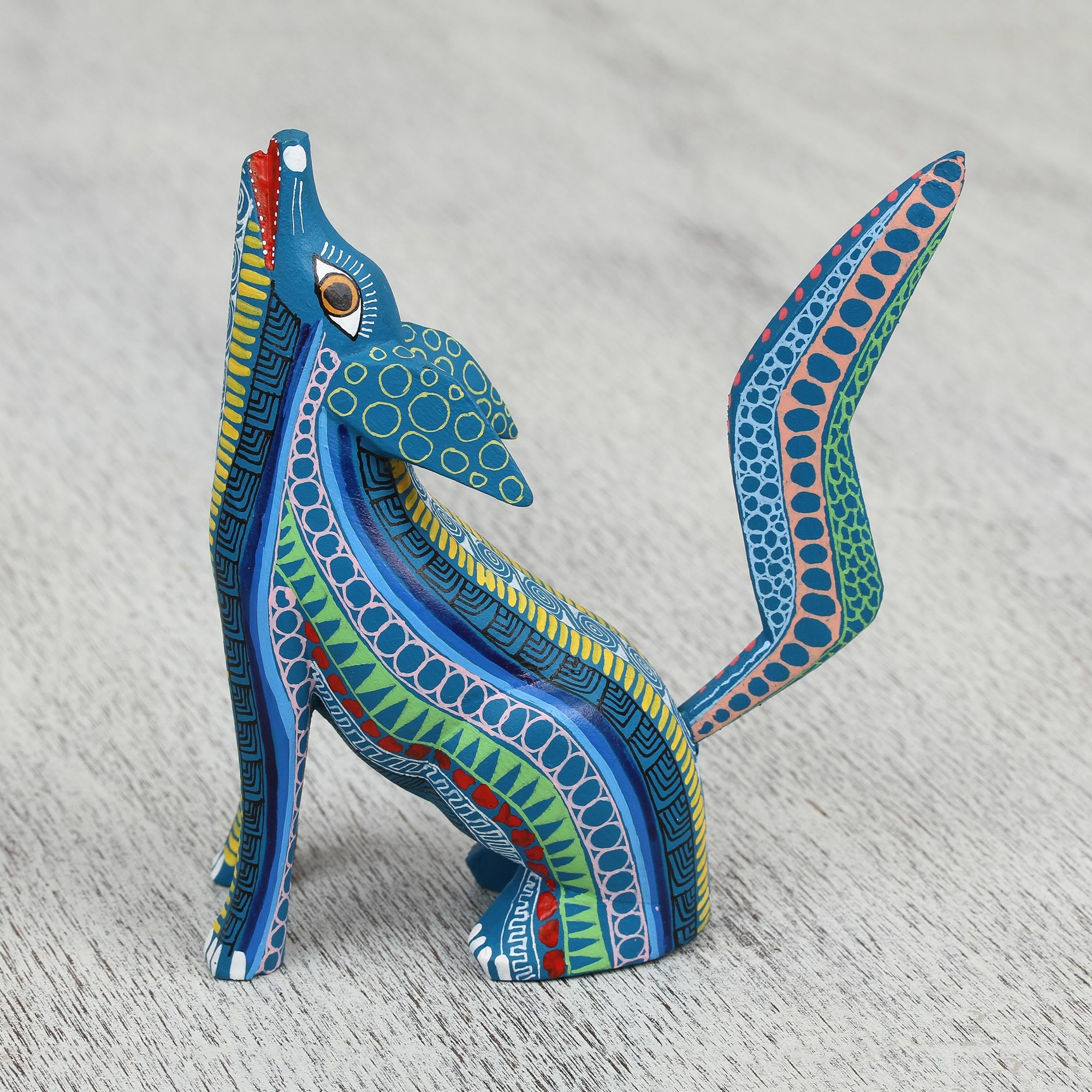 Premium Handcrafted Copal Wood Alebrije Coyote Figurine - Authentic Mexican Art