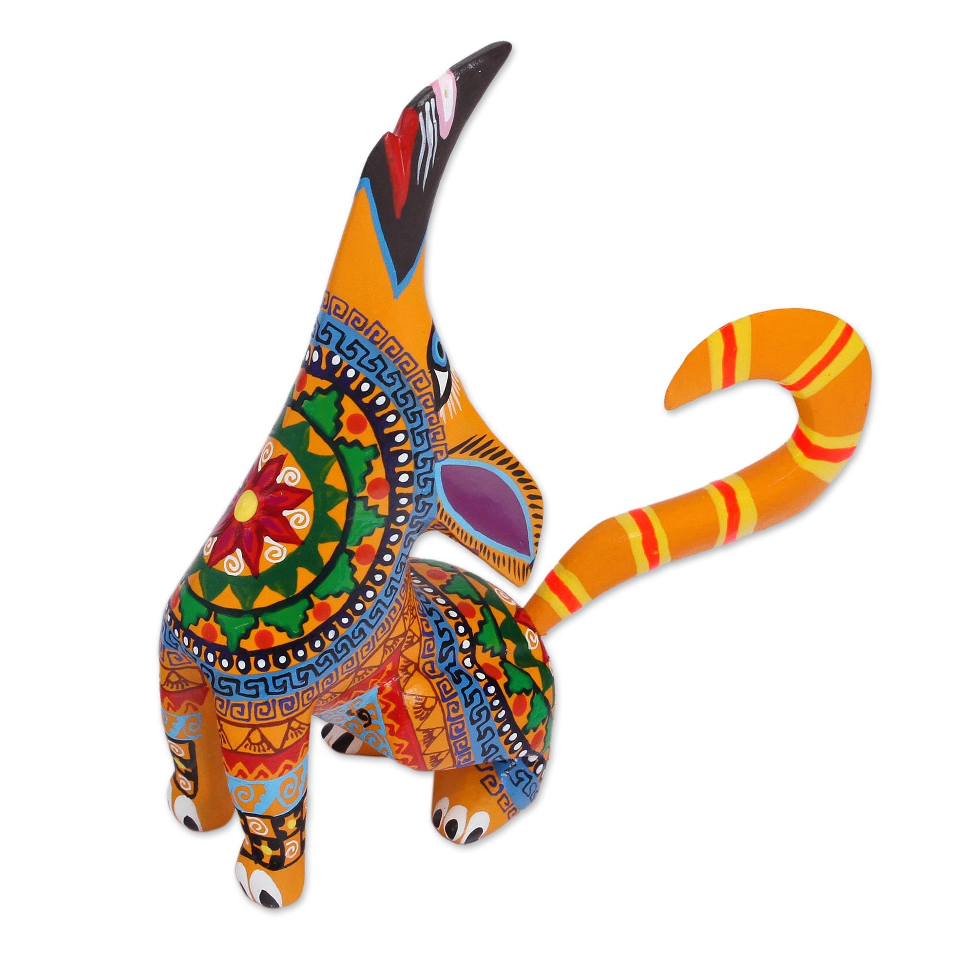 Premium Hand-Painted Copal Wood Howling Coyote Alebrije – Unique Mexican Artisan Craft