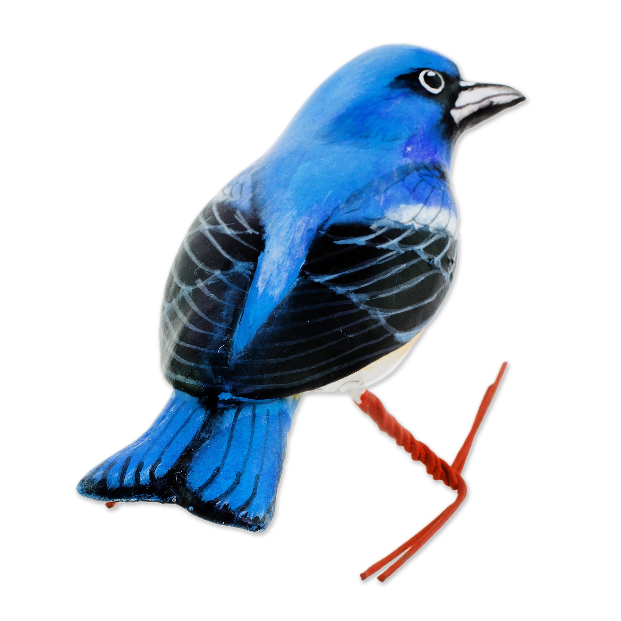 Premium Lazuli Bunting Ceramic Bird Sculpture - Handcrafted in Guatemala