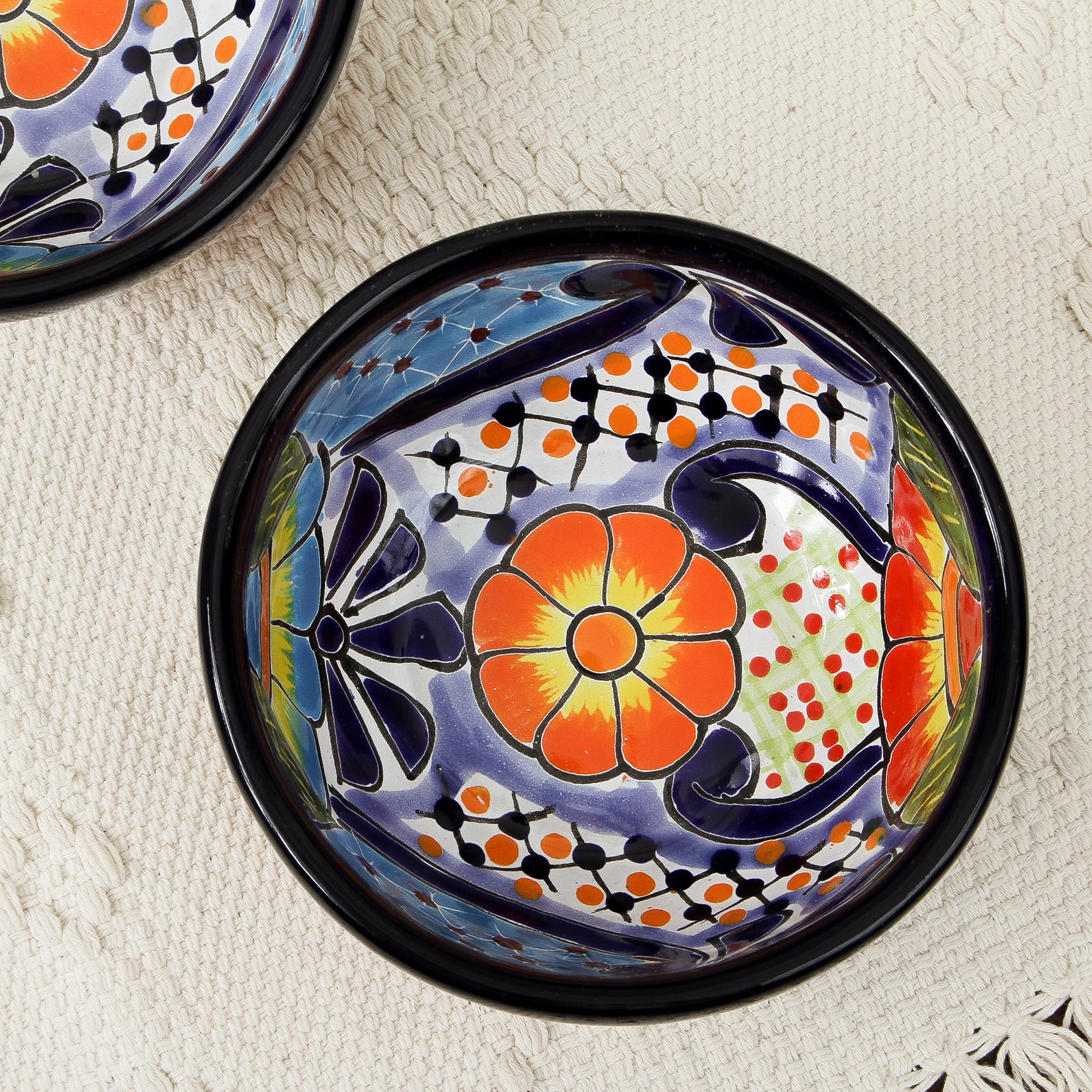Premium Talavera Ceramic Condiment Bowls - Handcrafted Floral Design (Pair)