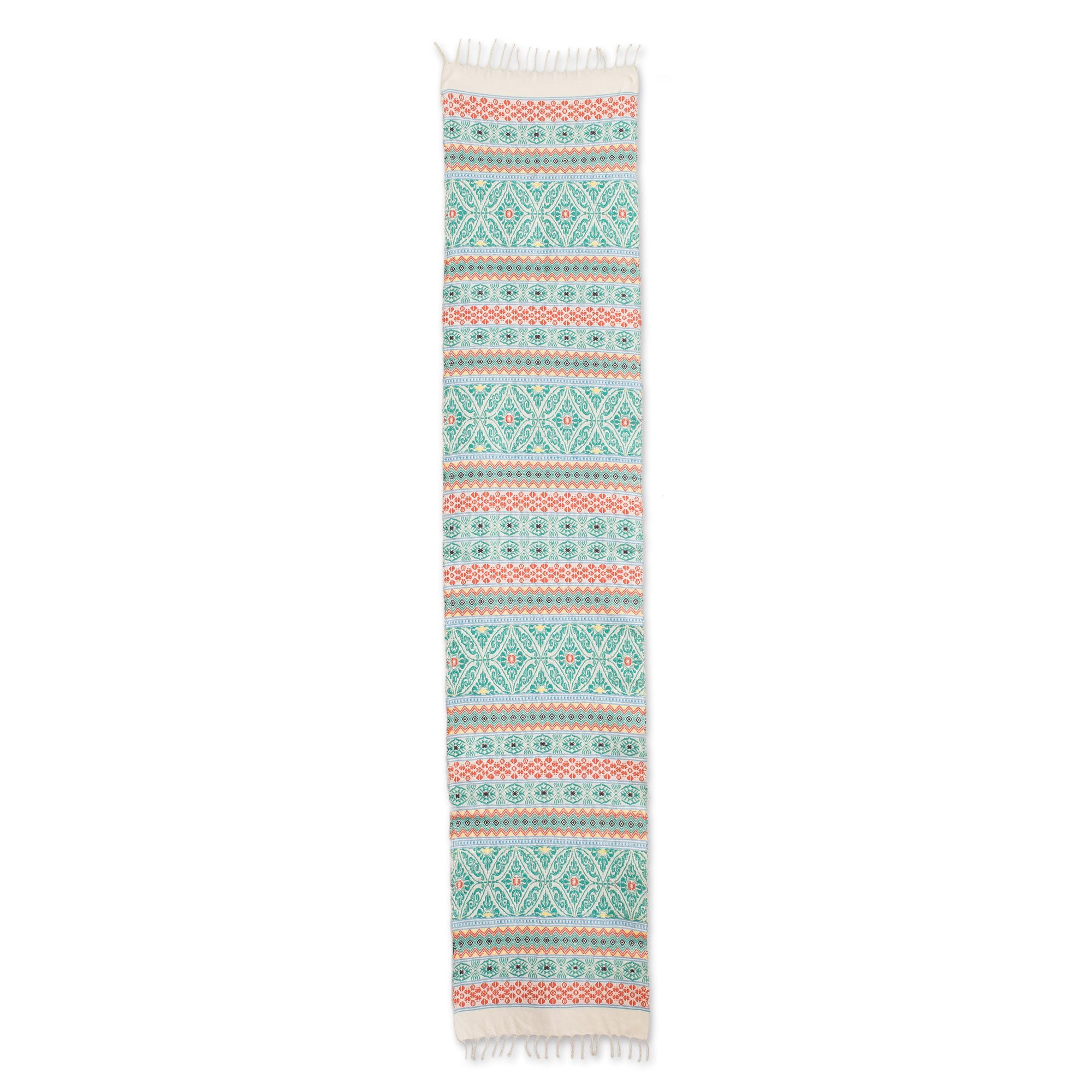 Premium Handwoven Turquoise Cotton Table Runner - Authentic Guatemalan Craftsmanship
