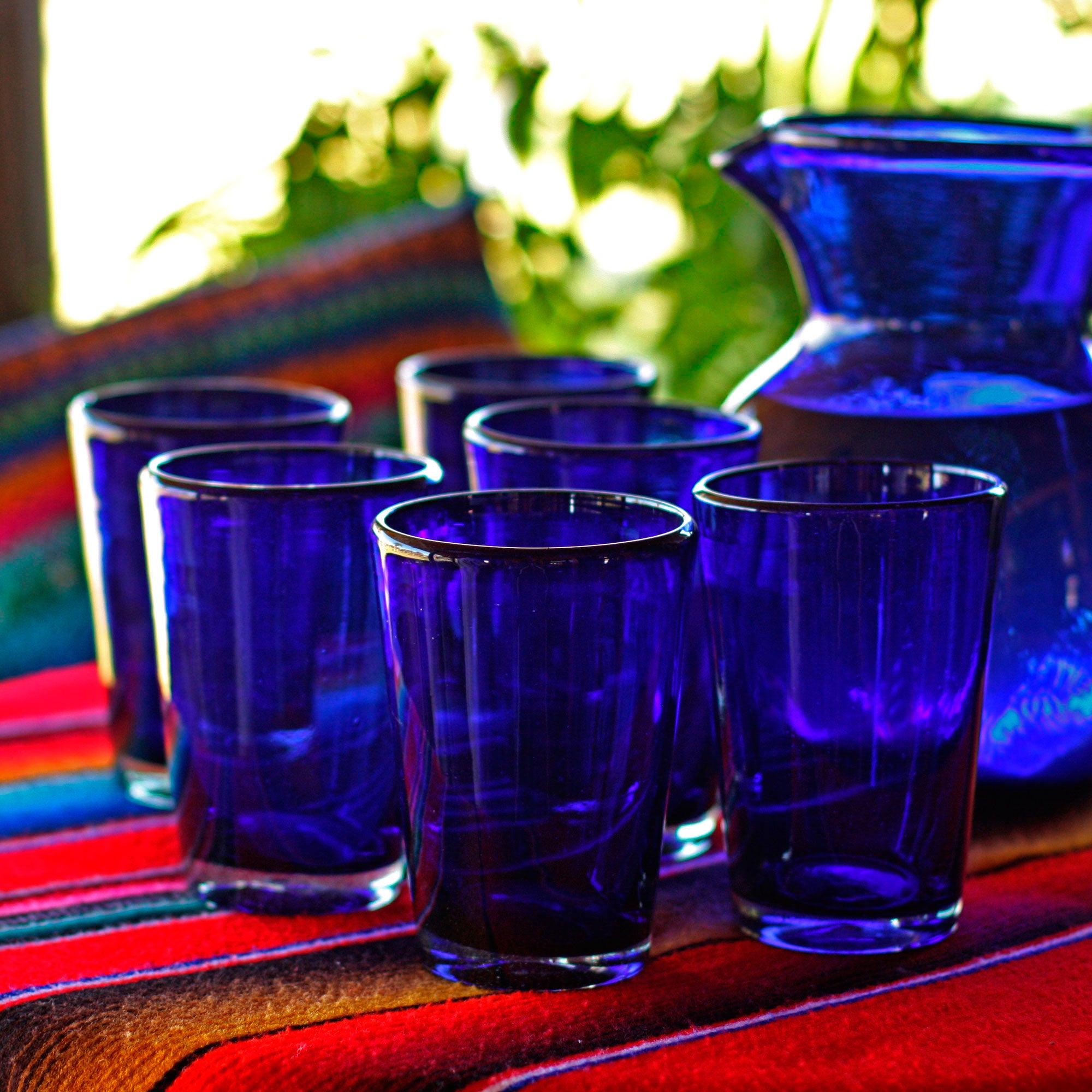 Premium Cobalt Blue Handblown Recycled Glass Tumblers - Set of 6