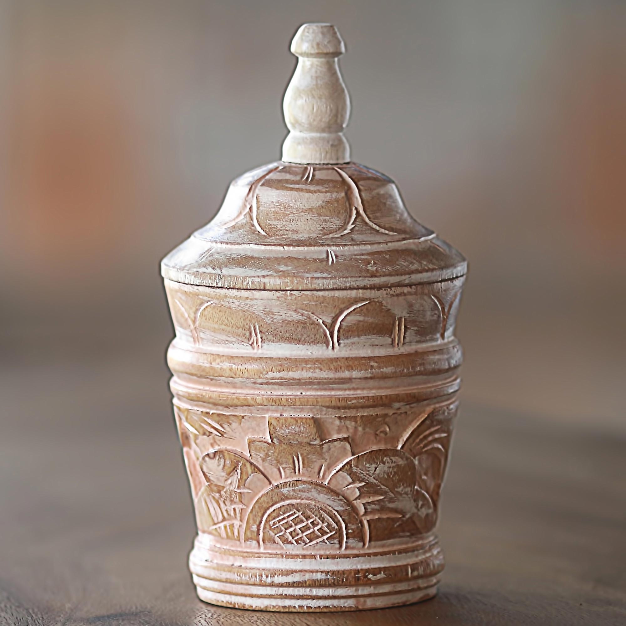 Premium Hand-Carved Mahogany Wood Box - Floral Spire Design from Bali