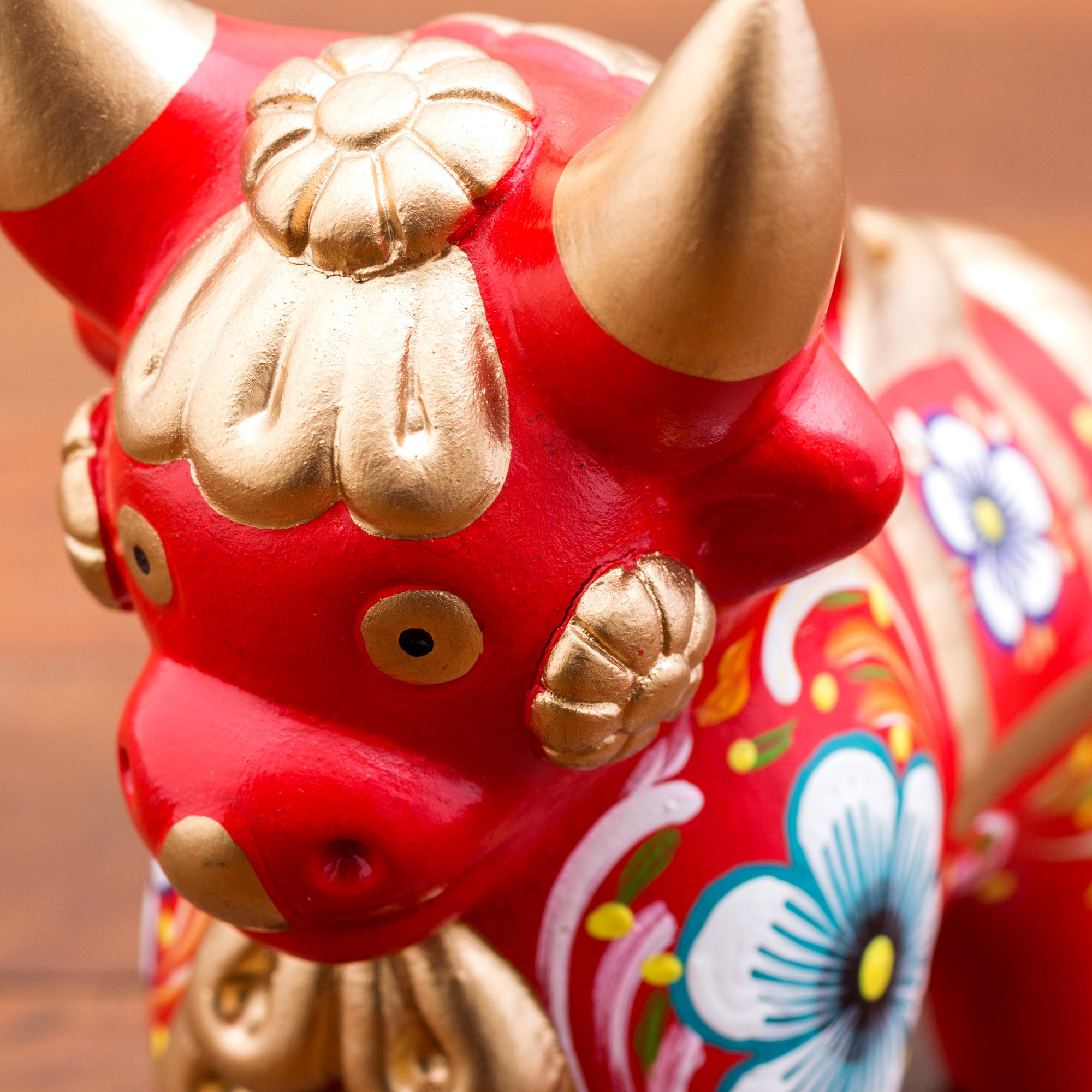 Premium Hand-Painted Red Pucara Bull Folk Art Sculpture
