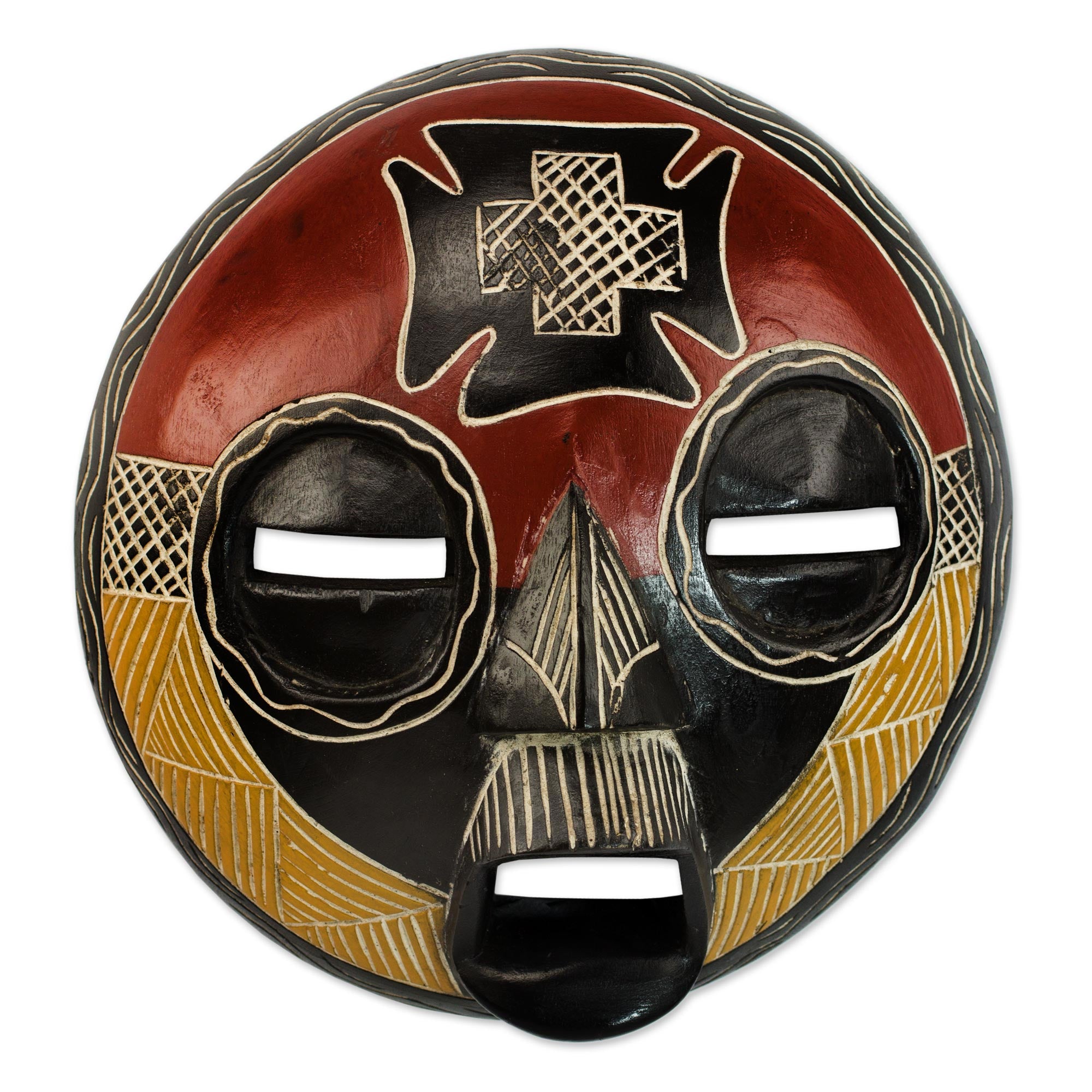 Premium Handcrafted African Sese Wood Wall Mask - Safely Home Design from Ghana