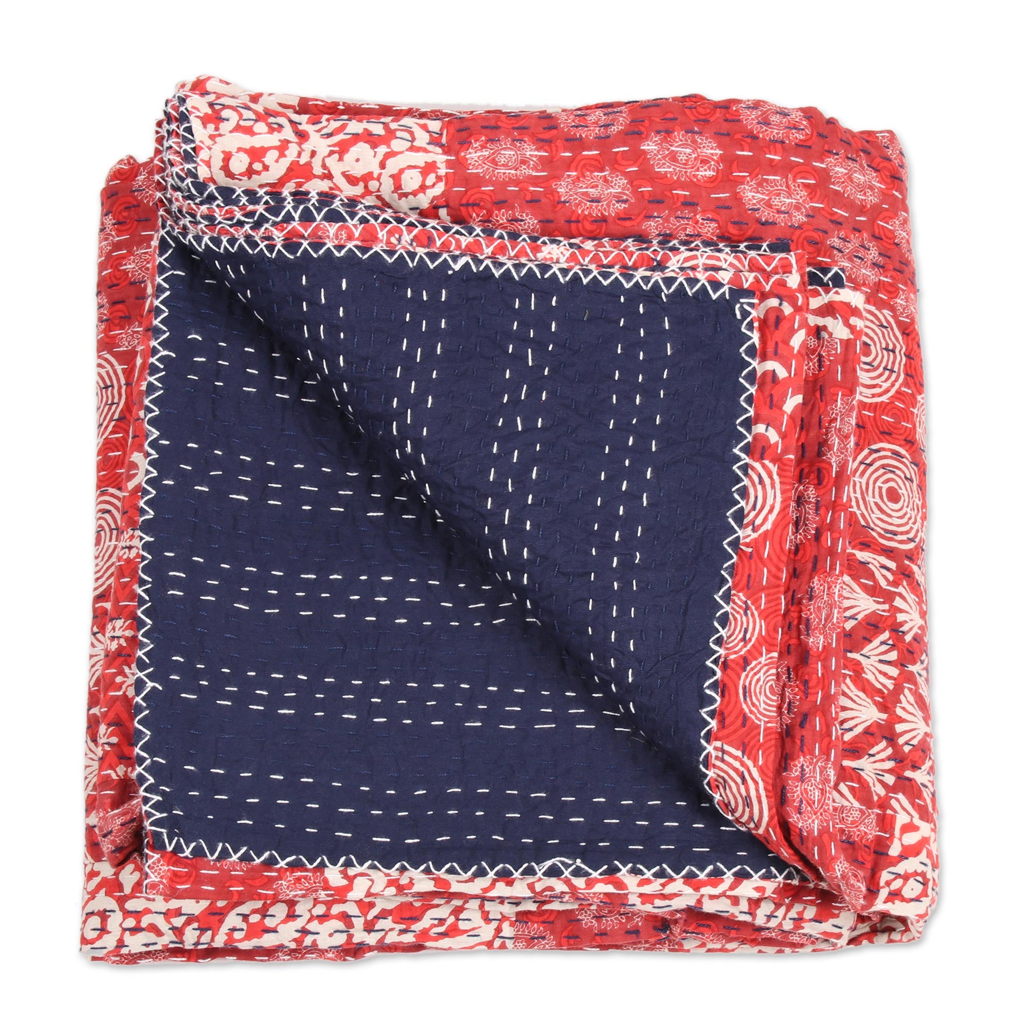 Premium Red Kantha Stitch Cotton Bedding Set – Ultimate Comfort from India (3 Pcs)