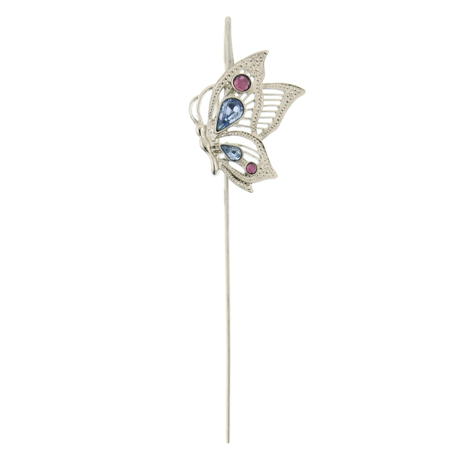 Premium Silver-Tone Crystal Butterfly Bookmark - Blue & Purple Elegance