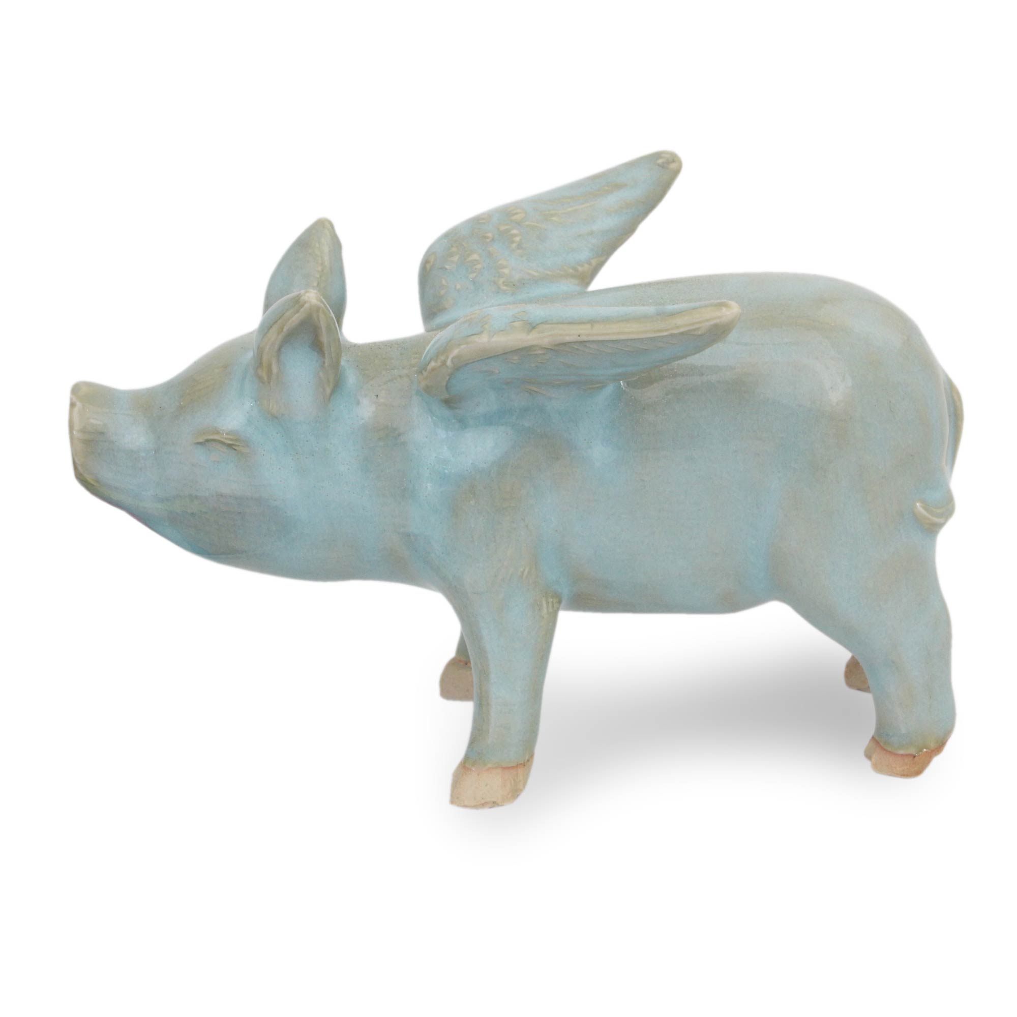 Premium Handcrafted Celadon Ceramic Flying Pig Figurine – Unique Thai Artistry