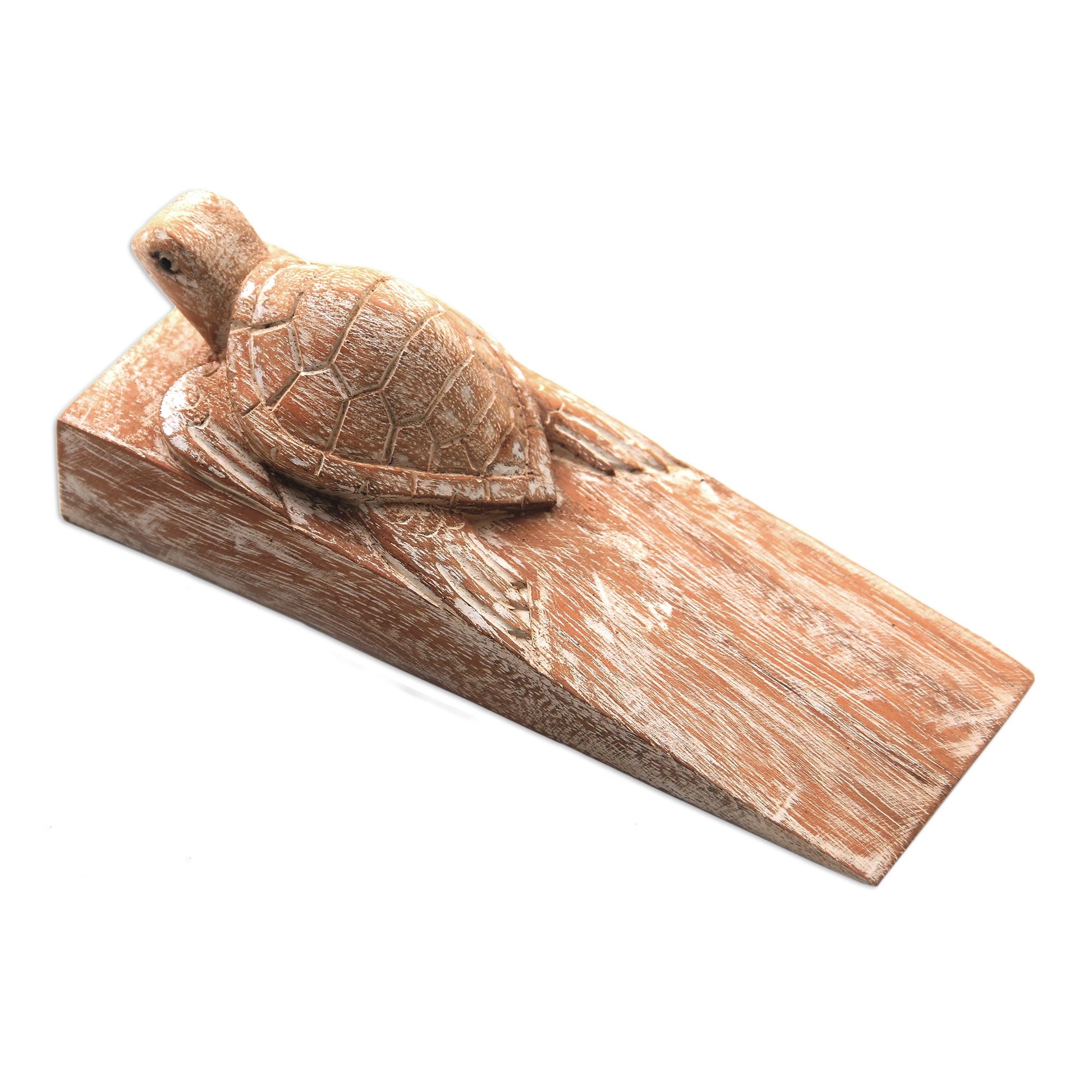 Premium Hand-Carved Distressed Baby Turtle Suar Wood Door Stopper from Bali – Ultimate Home Decor