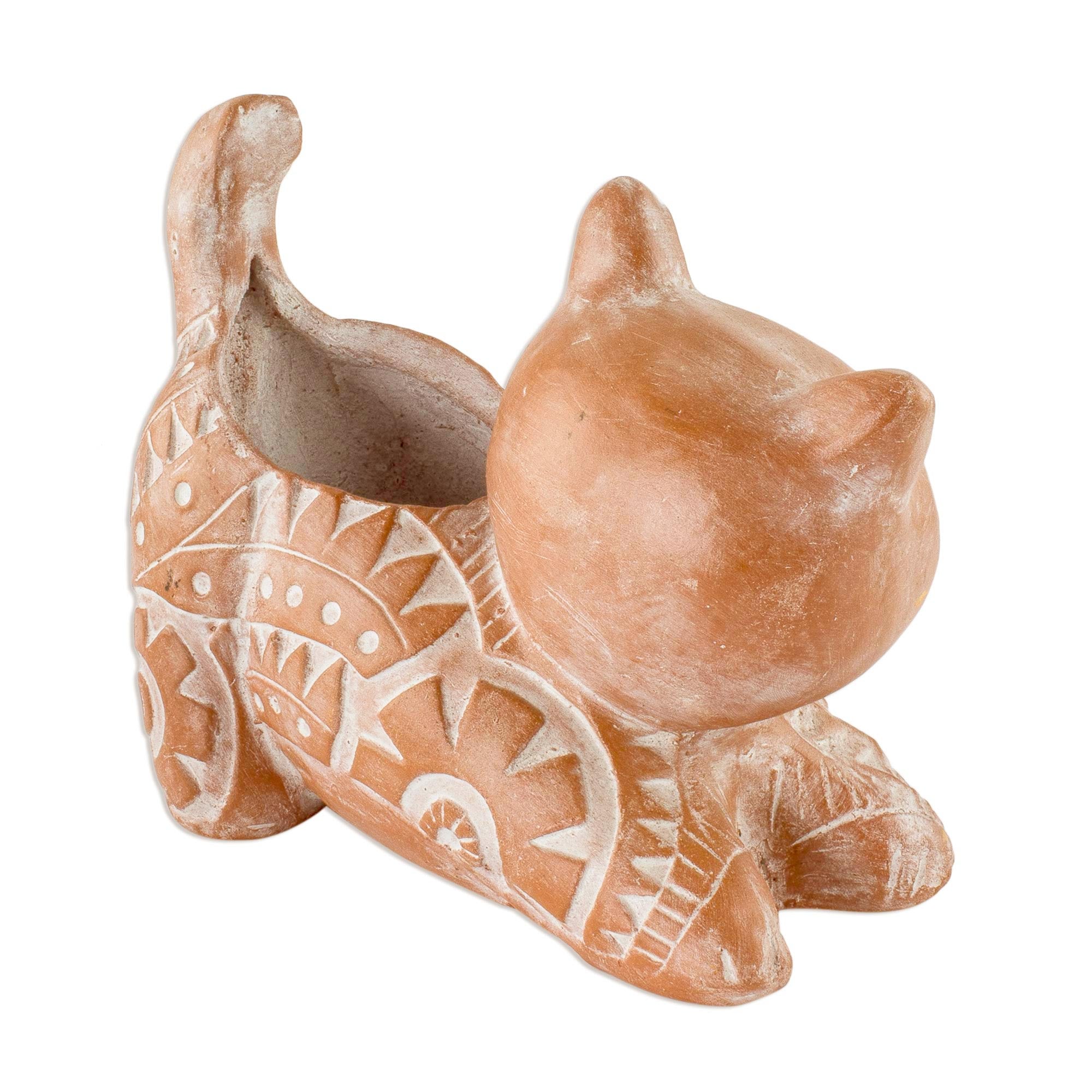 Premium Salvadoran Cat-Themed Ceramic Planter - Handcrafted Flower Pot