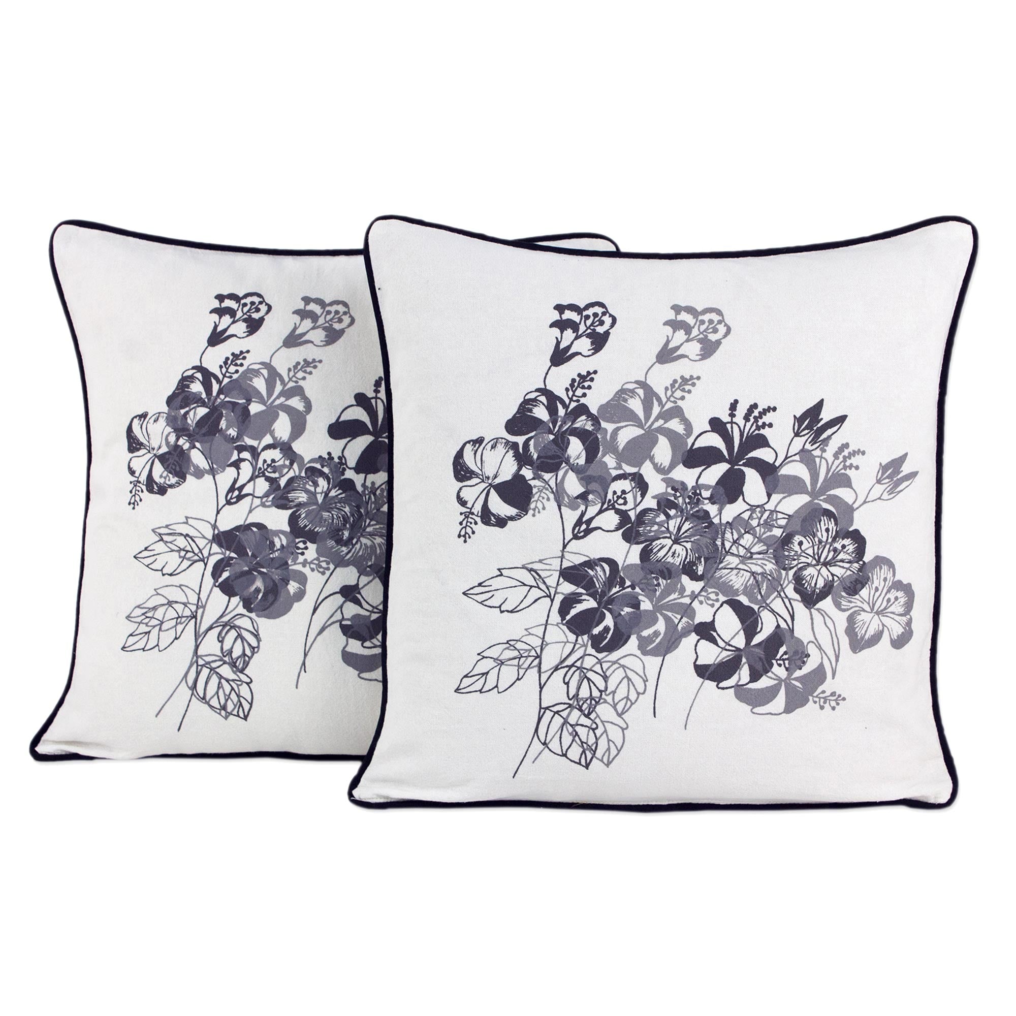 Premium Hibiscus 100% Cotton Artisan Crafted Floral Cushion Covers (Pair) - Ultimate Home Decor Upgrade