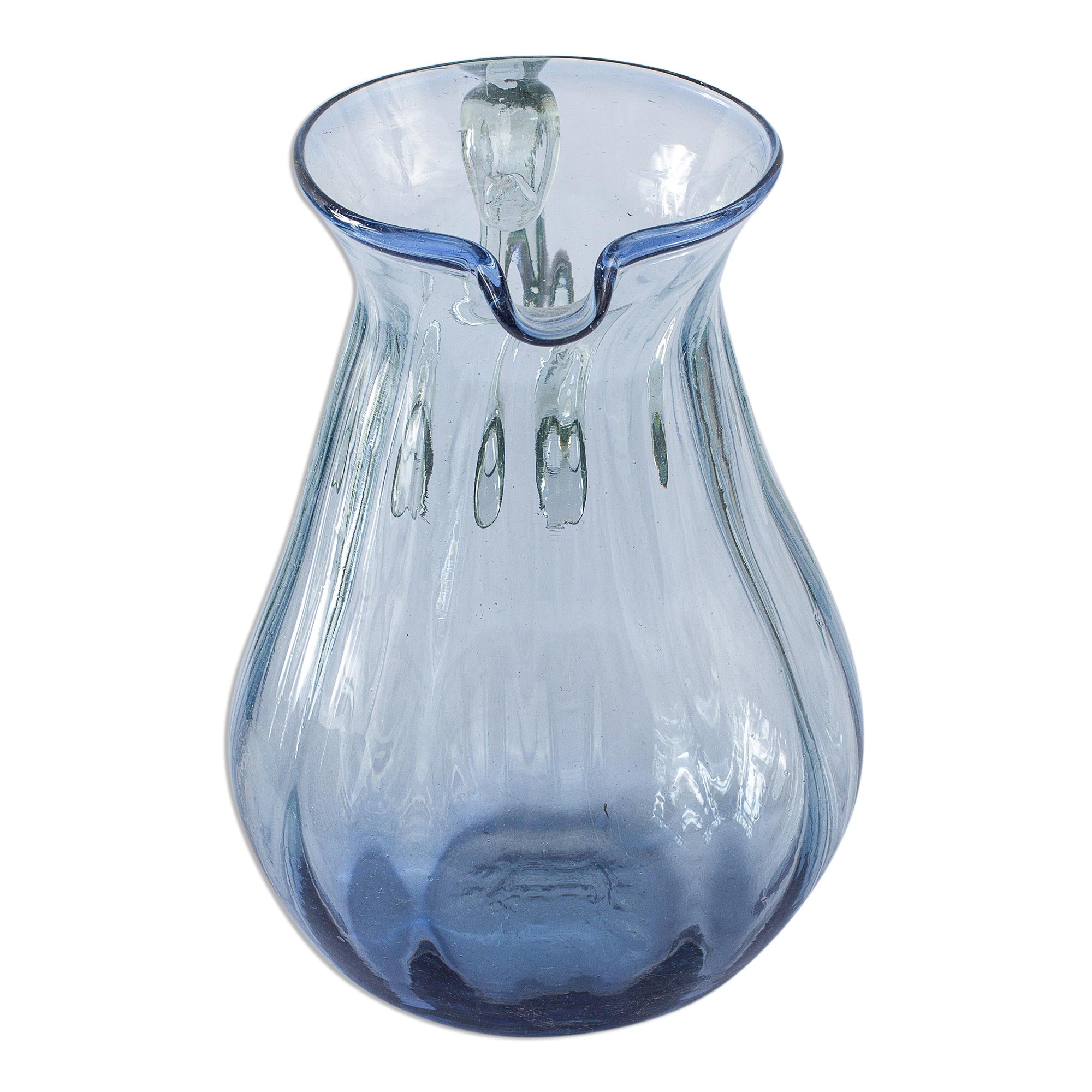 Premium Fiesta Azul Hand-Blown Recycled Glass Pitcher - Ultimate Table Upgrade