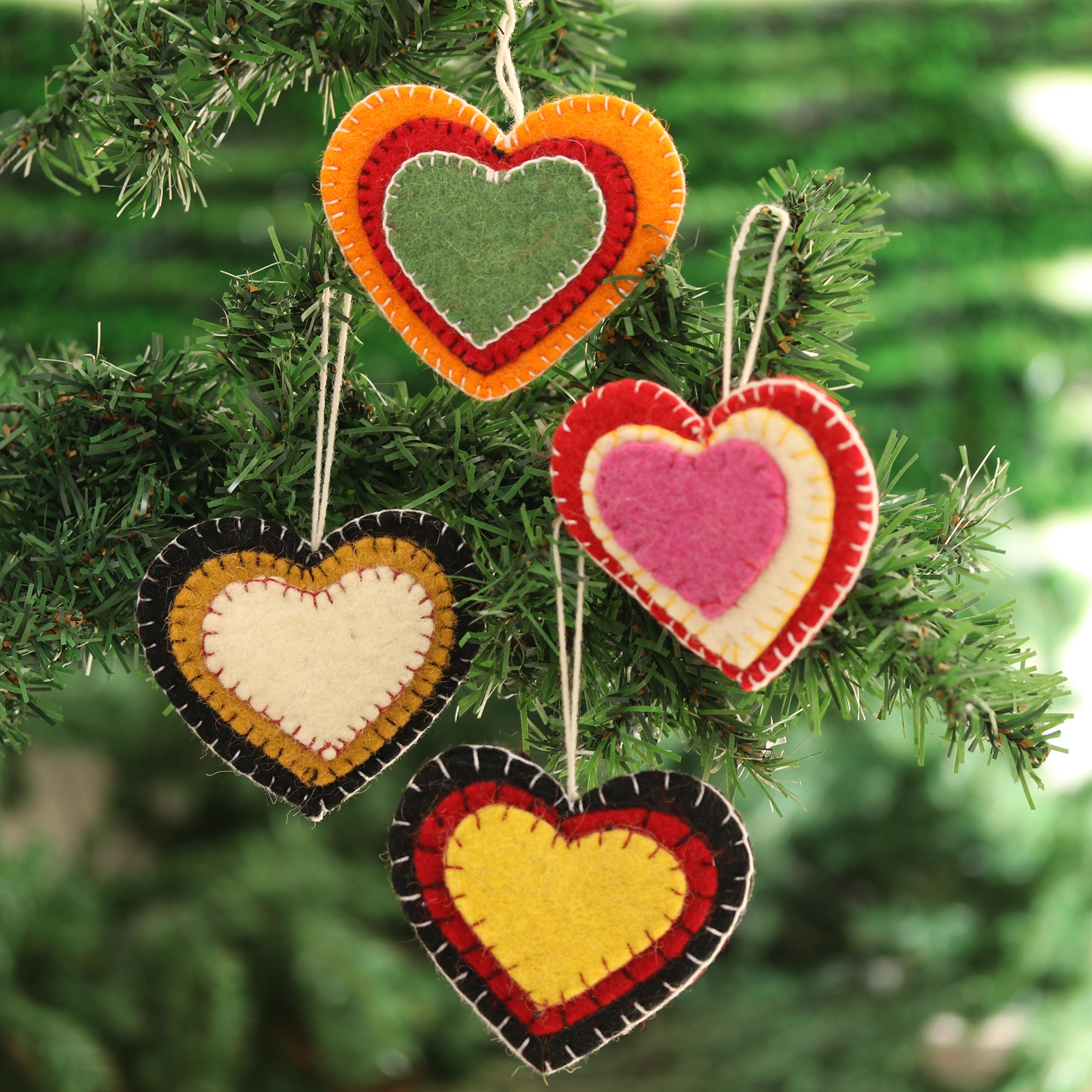 Premium Handcrafted Wool Felt Heart Ornaments - Set of 4 | Ultimate Holiday Decor