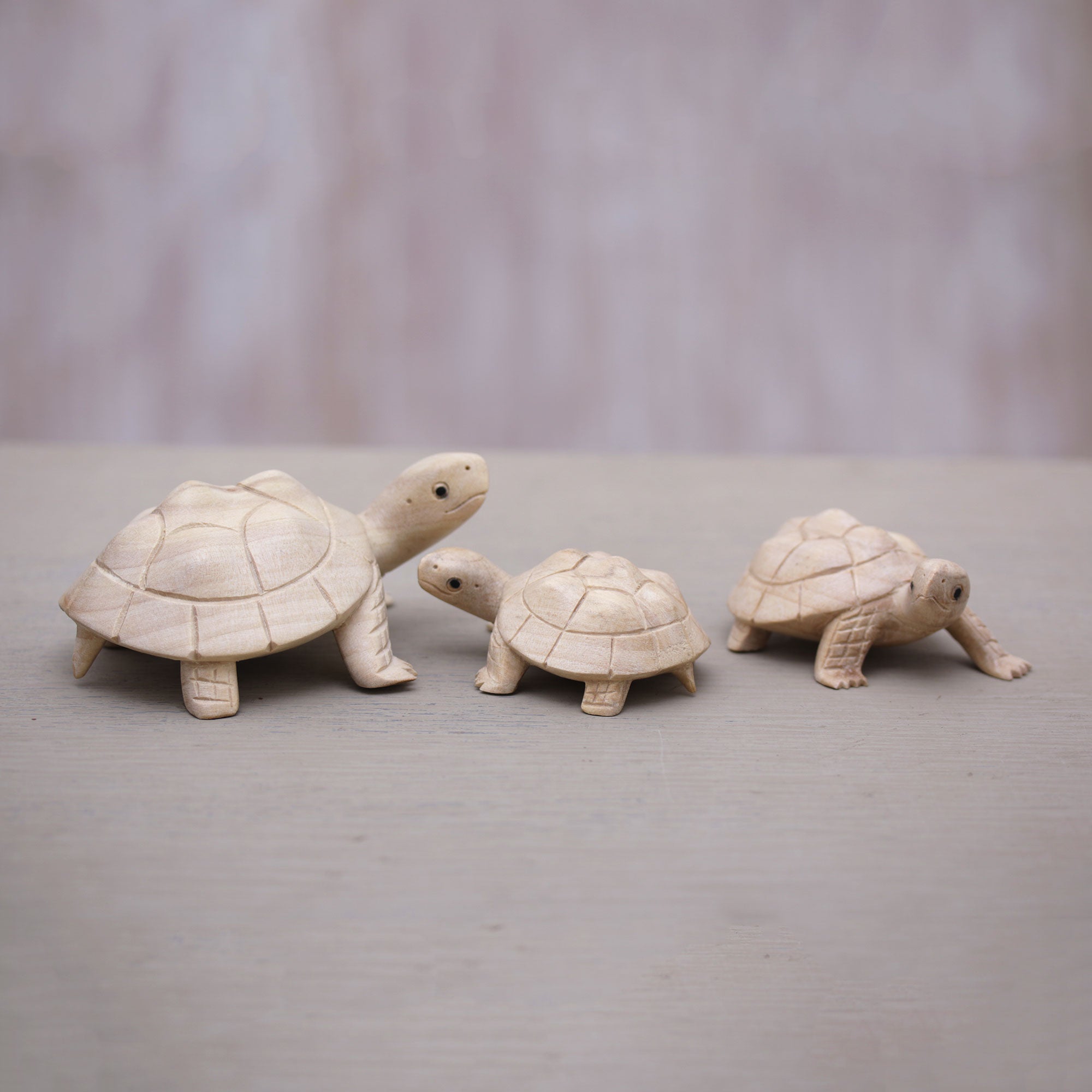 Premium Hand-Carved Terrapin Turtle Trio Statuettes from Bali
