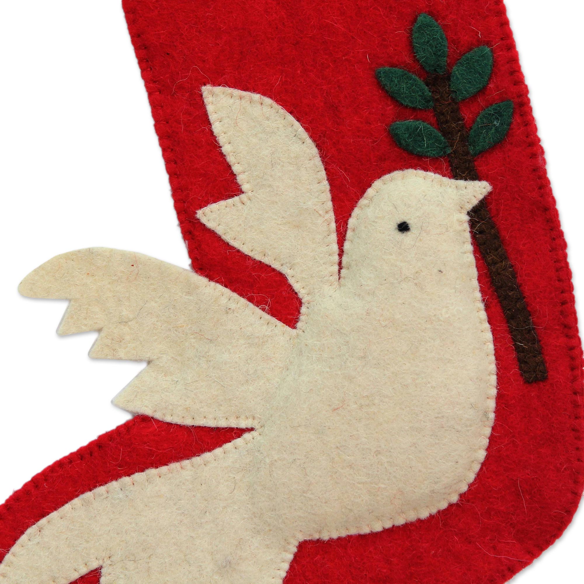 Premium Peace Dove Holiday Stocking - Handcrafted Red Wool with Dove Motif