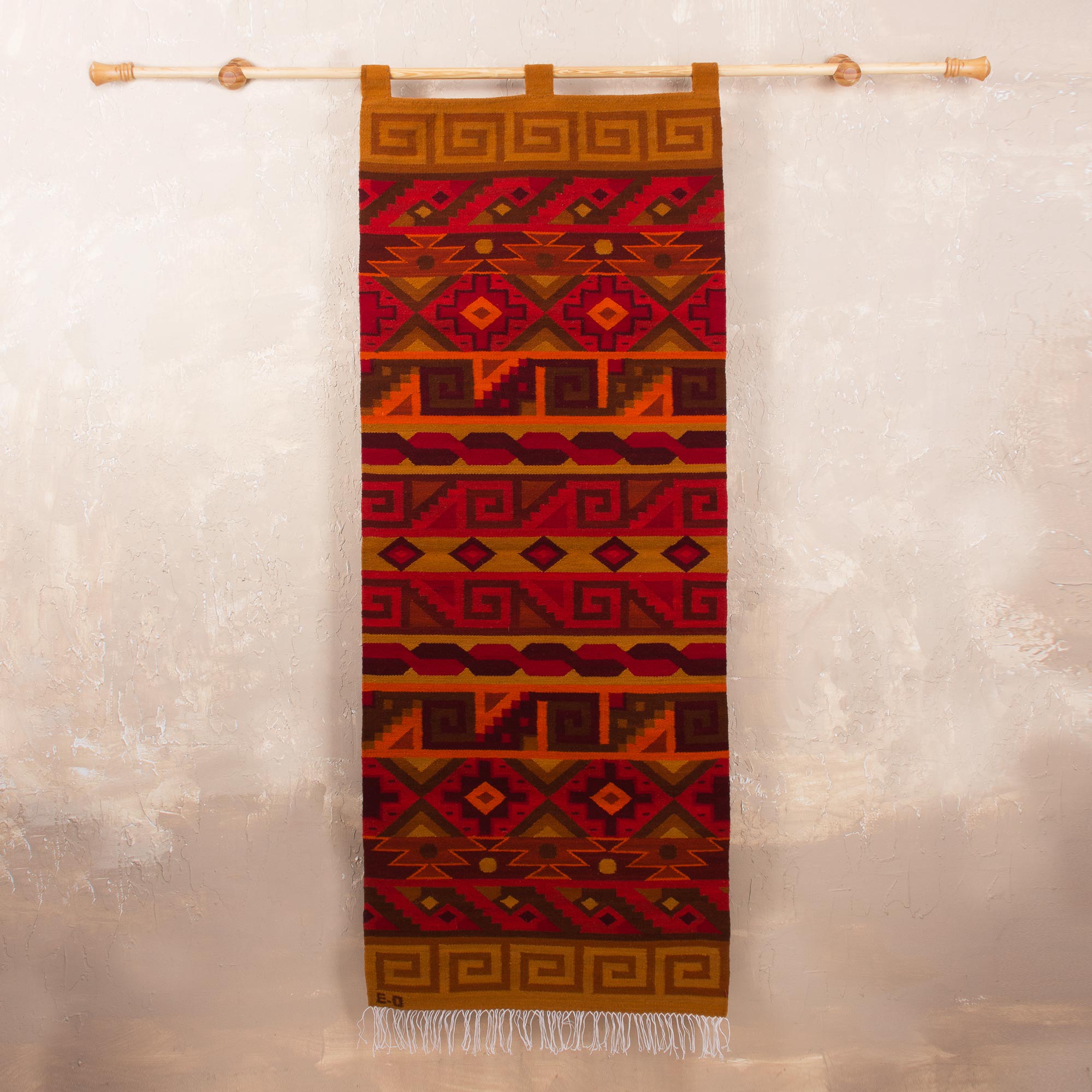 Premium Inca Warmth Peruvian Wool Tapestry - Geometric Wall Art