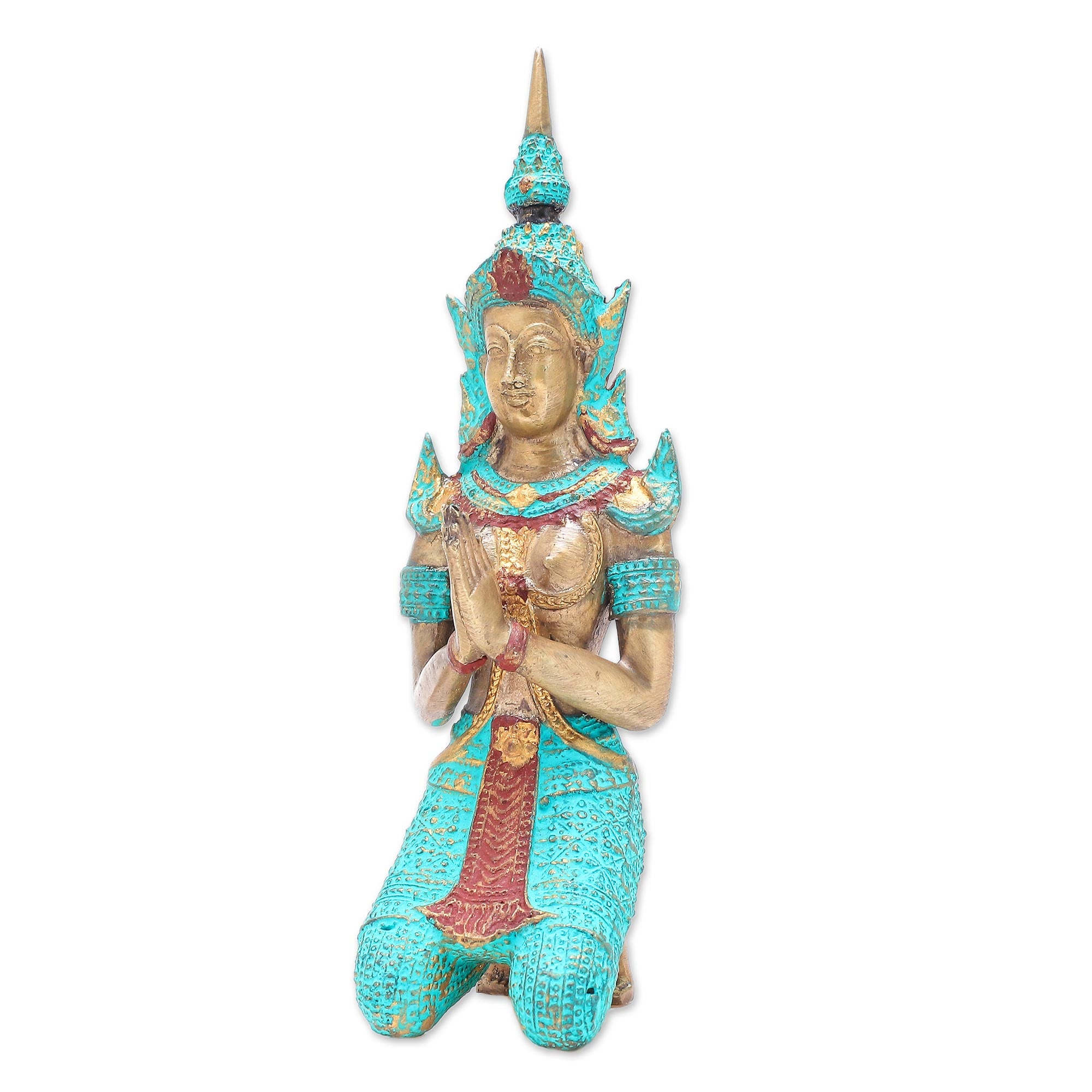 Premium Thai Brass Sculpture: Woman Angel Greeting Devotion