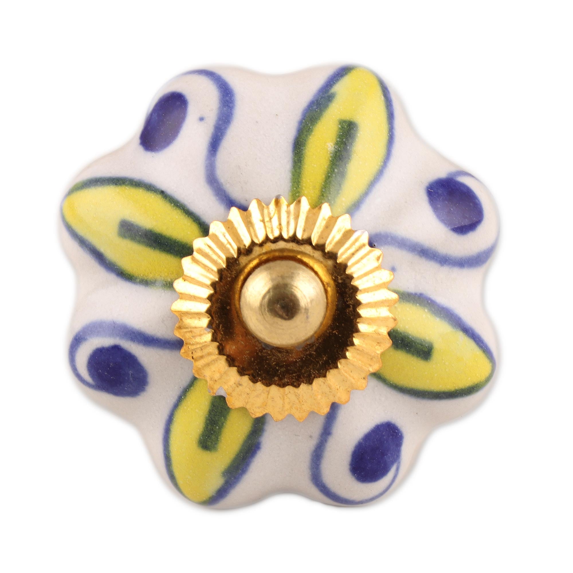 Premium Handcrafted Ceramic Cabinet Knobs - Floral Yellow & White Set of 6