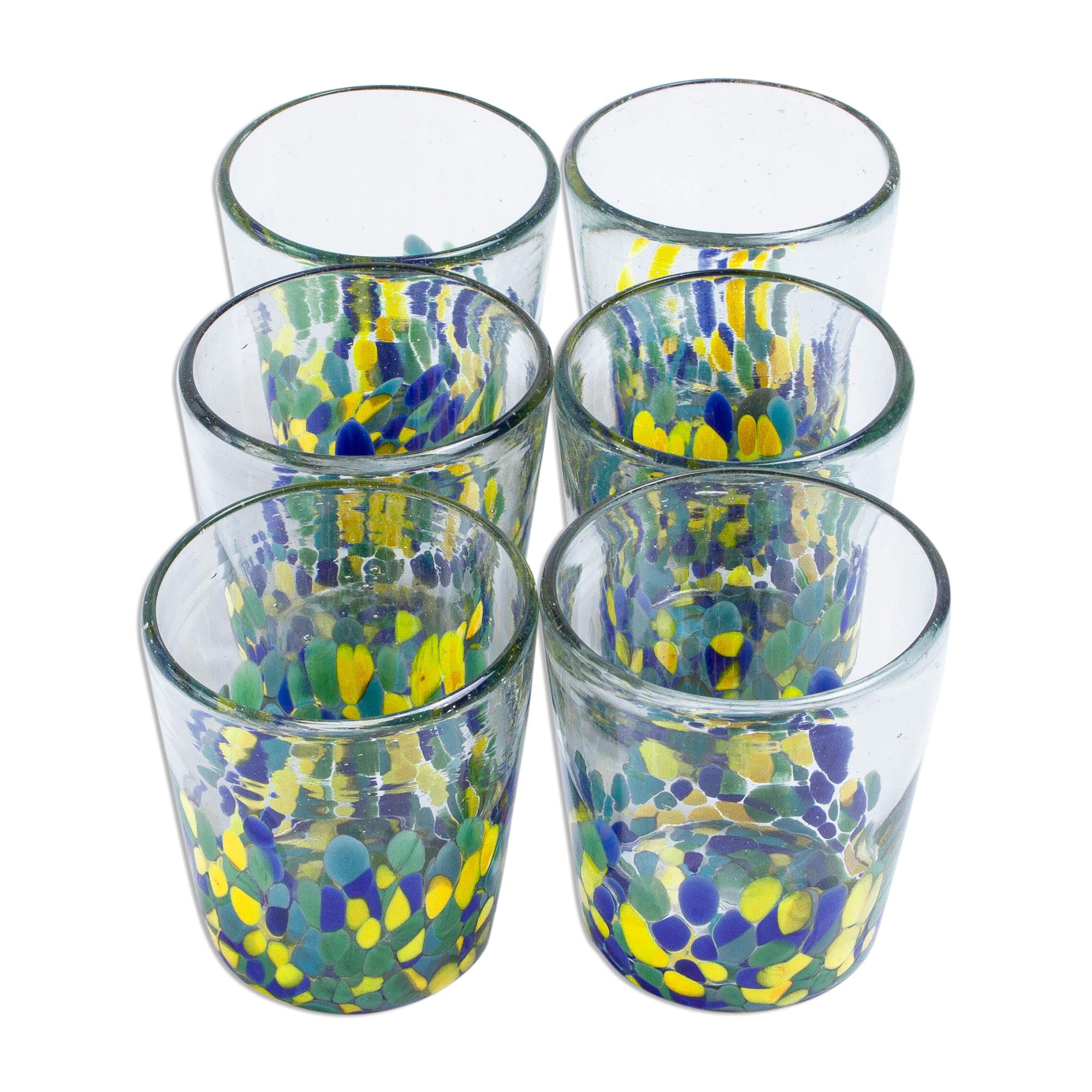 Premium Tropical Confetti Recycled Glass Rocks Glasses - Set of 6, 11 Oz.