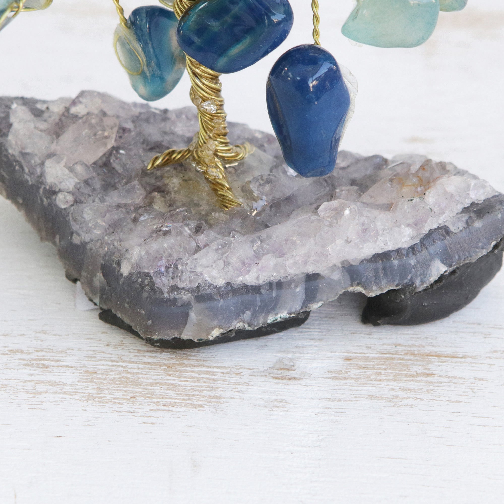 Premium Blue Agate Gemstone Tree with Amethyst Base - Ultimate Calming Decor