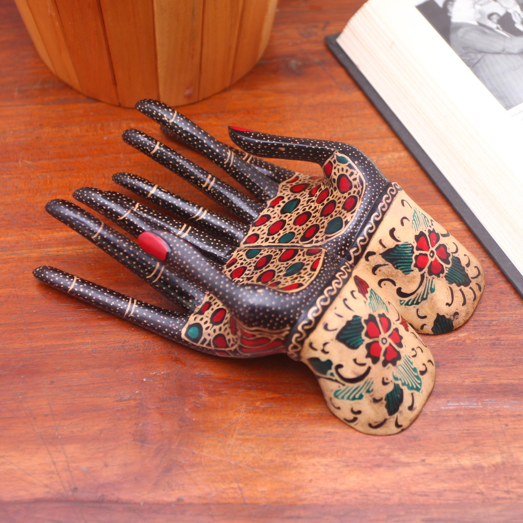 Premium Floral Batik Wood Ring Holder - Handcrafted in Java