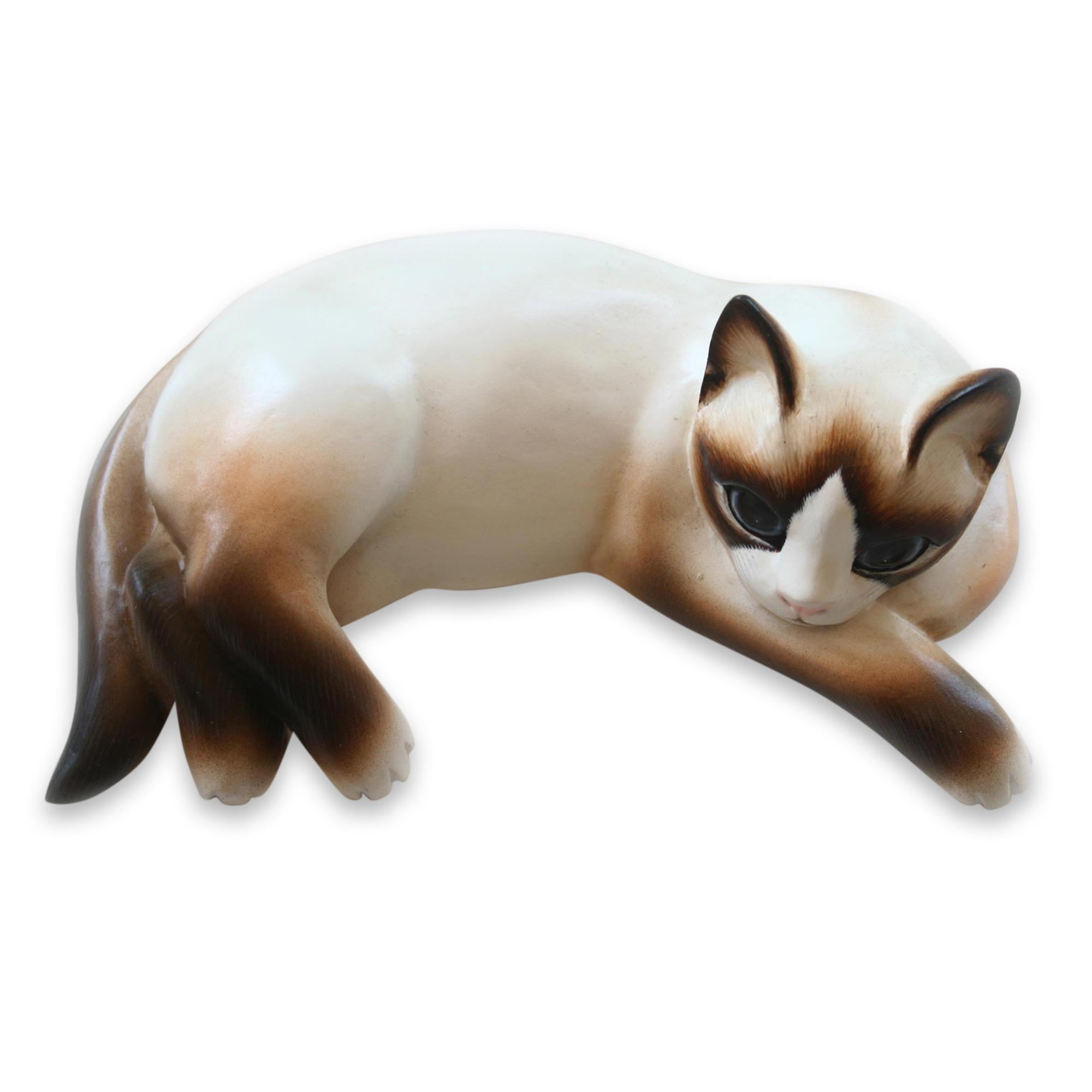 Premium Handcrafted Cat Wood Statue - Thoughtful Feline Art