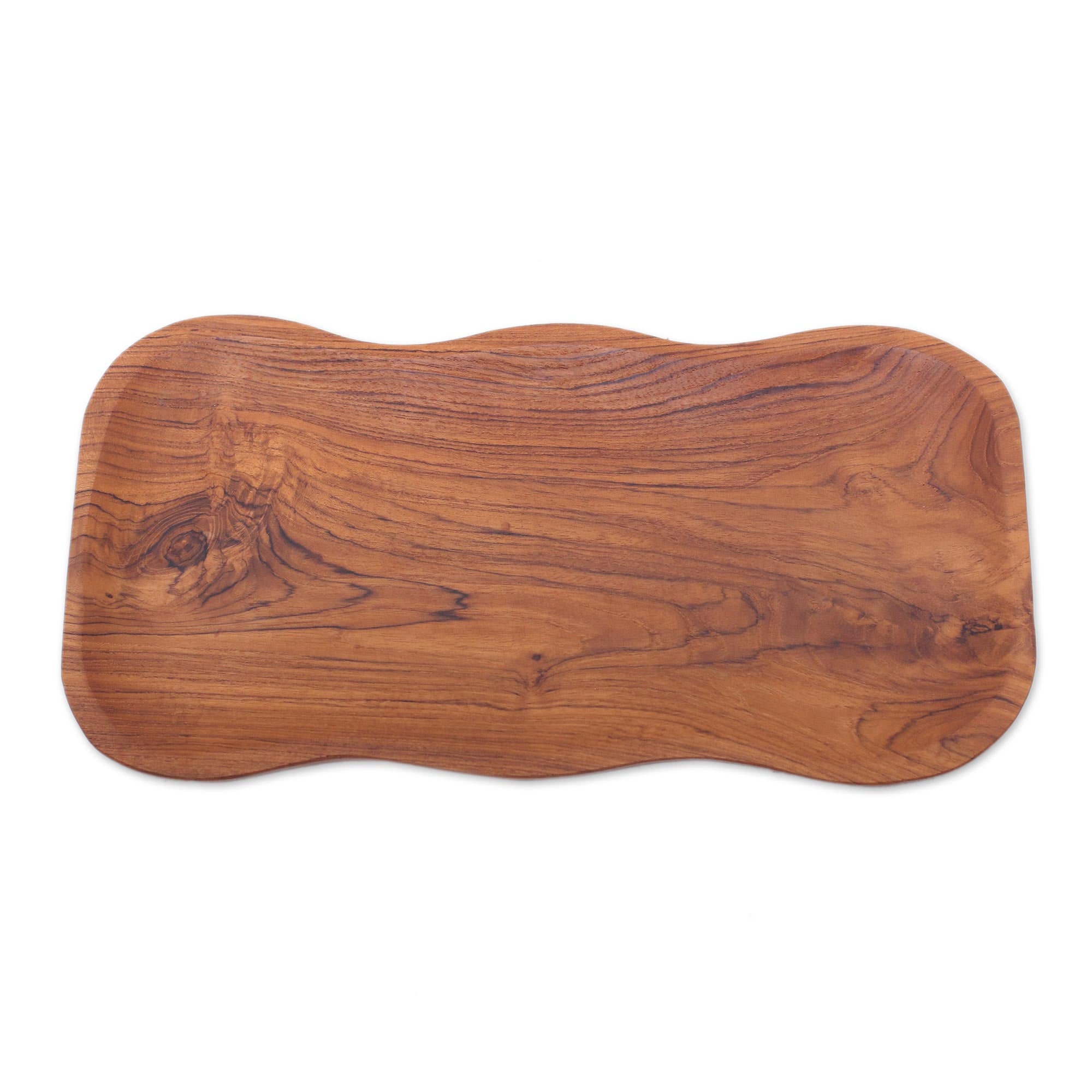 Premium Bali Wave Teak Wood Serving Platter - Handcrafted Artisan Design