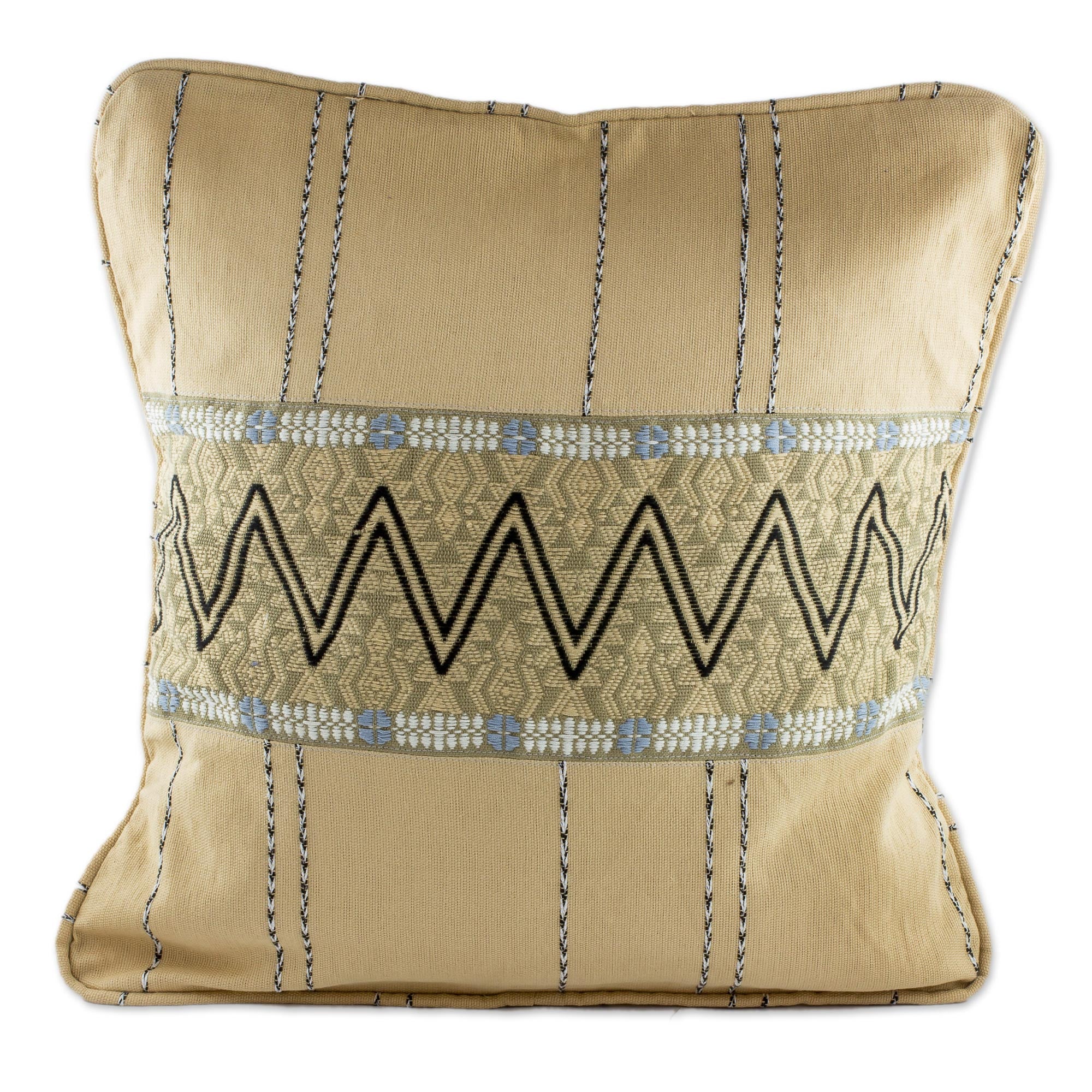 Premium Handwoven Cotton Cushion Cover - Zigzag Wheat Design from Guatemala
