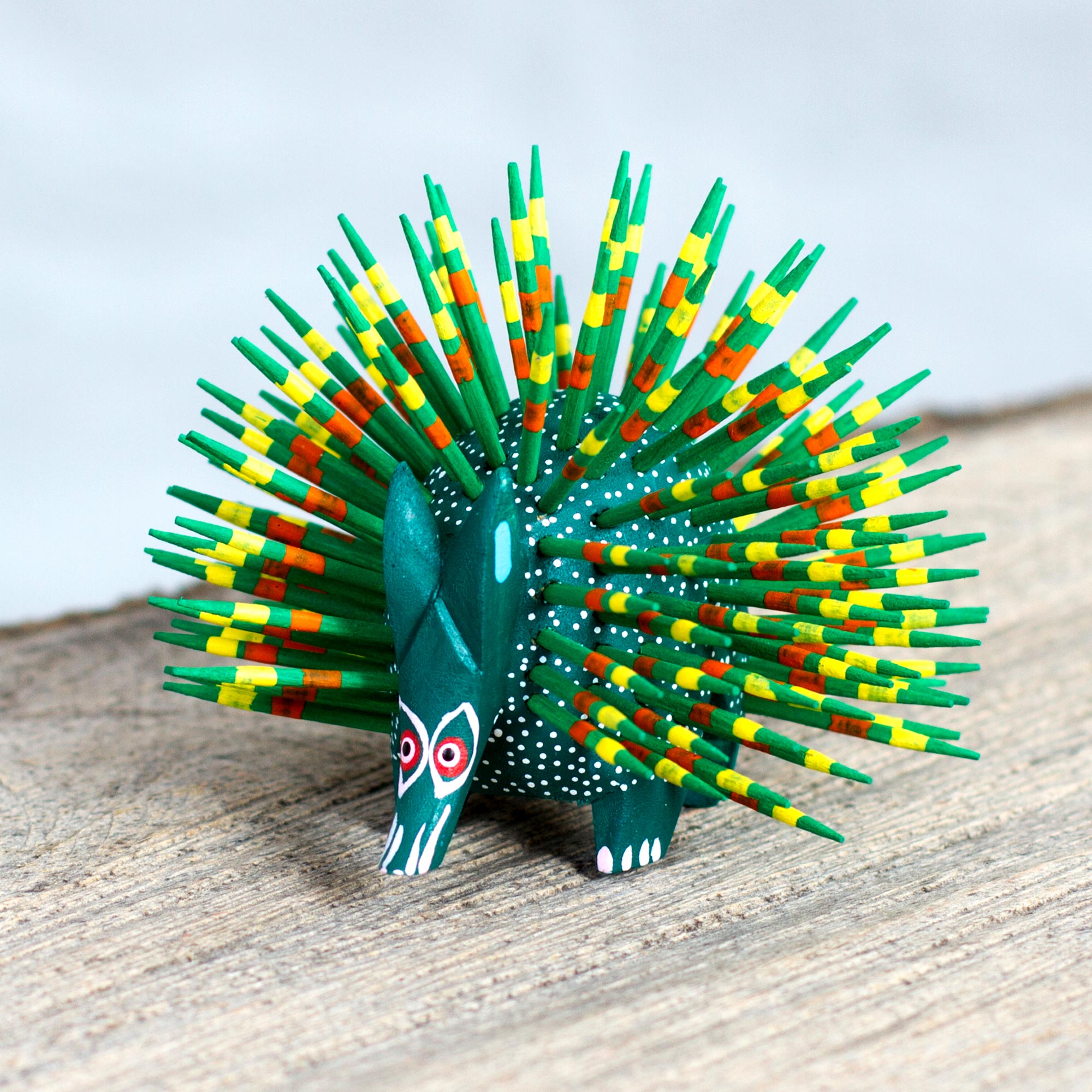 Premium Handcrafted Green Alebrije Porcupine Sculpture