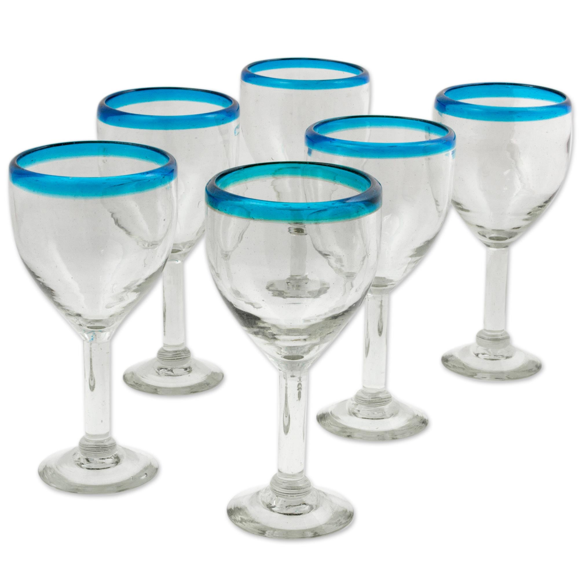 Premium Aquamarine Kiss Hand Blown Wine Glasses - Eco-Friendly Set of 6