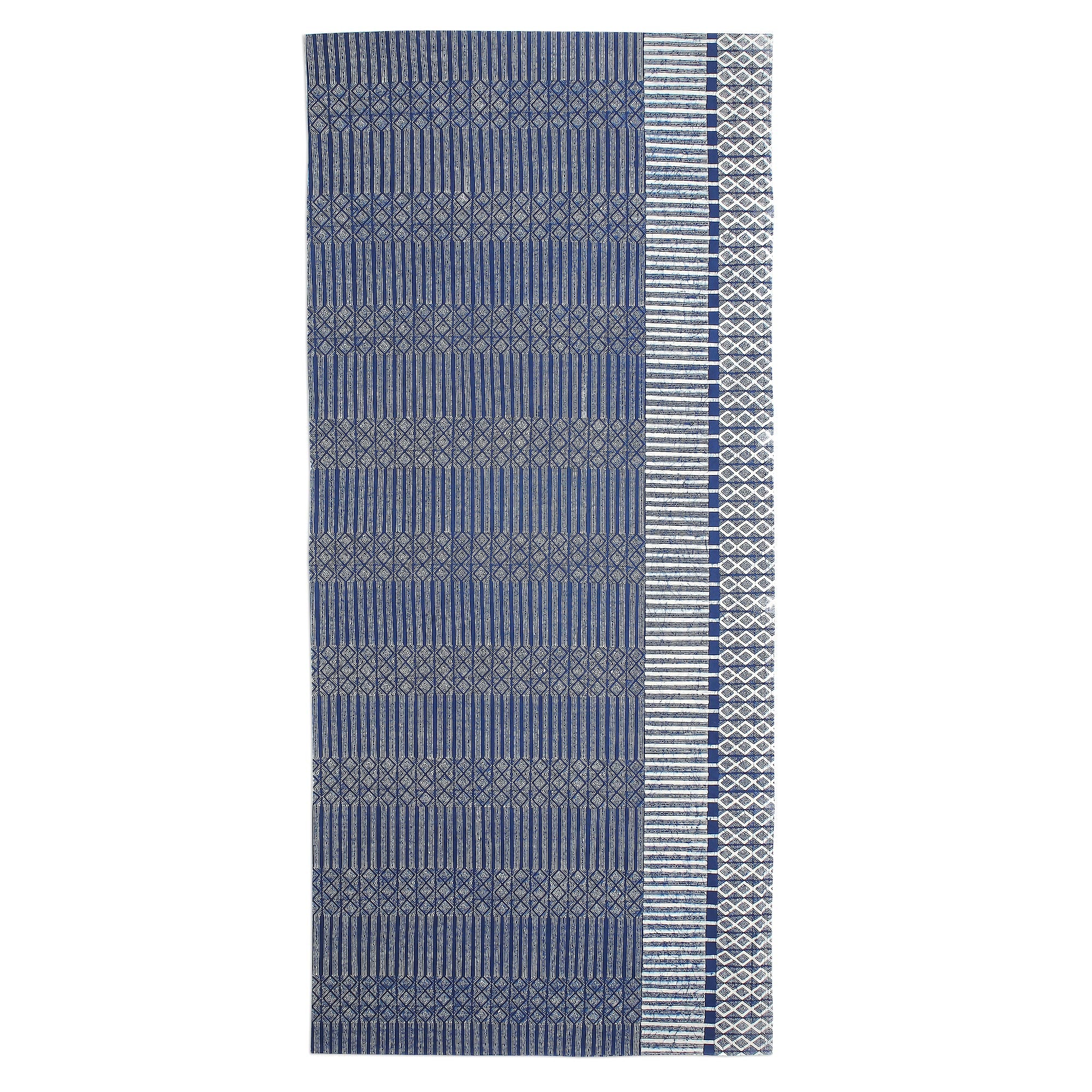 Premium Handcrafted Indigo Batik Cotton Queen Bedspread – Geometric Elegance