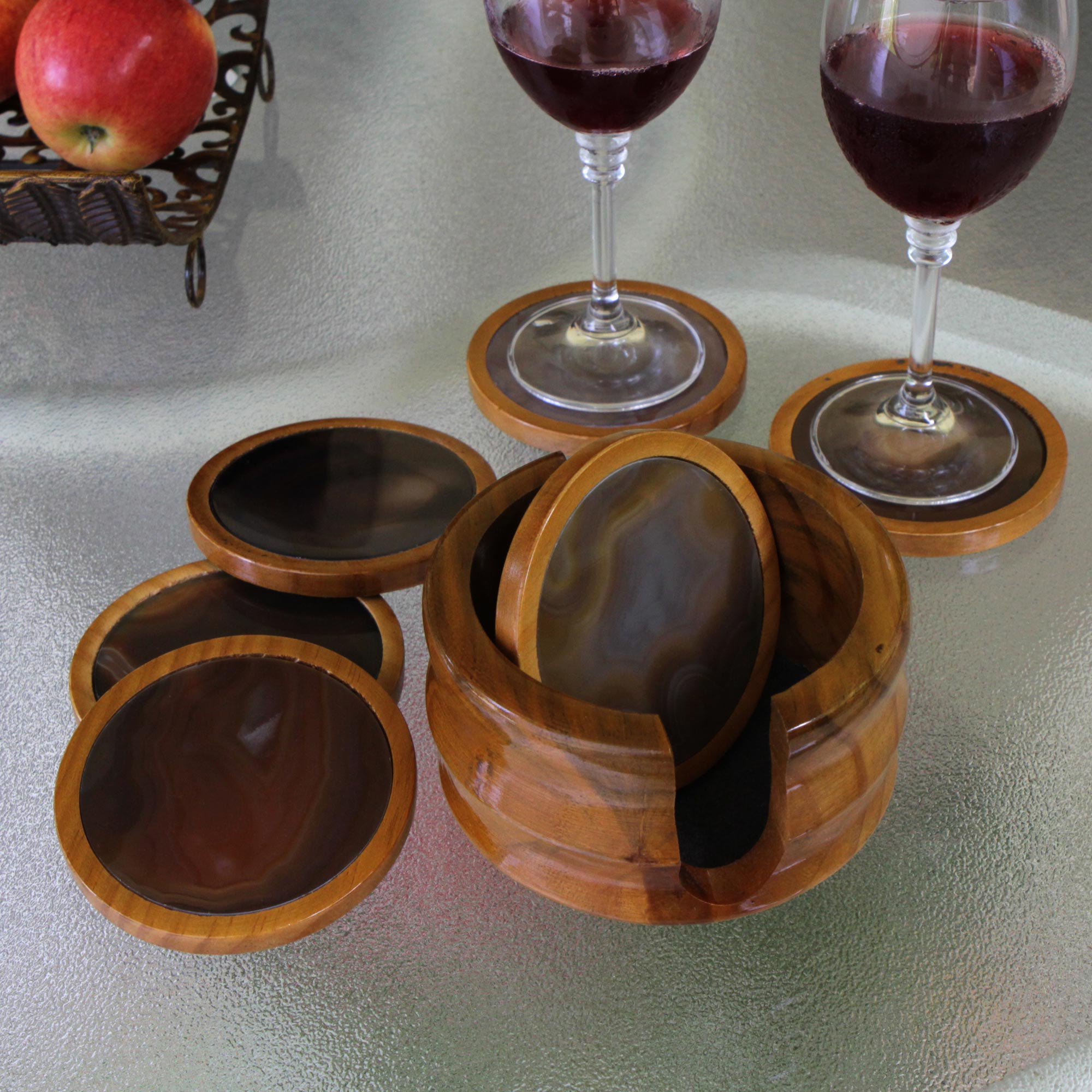 Premium Burning Mist Cedar Wood & Agate Coasters Set - Handmade Elegance