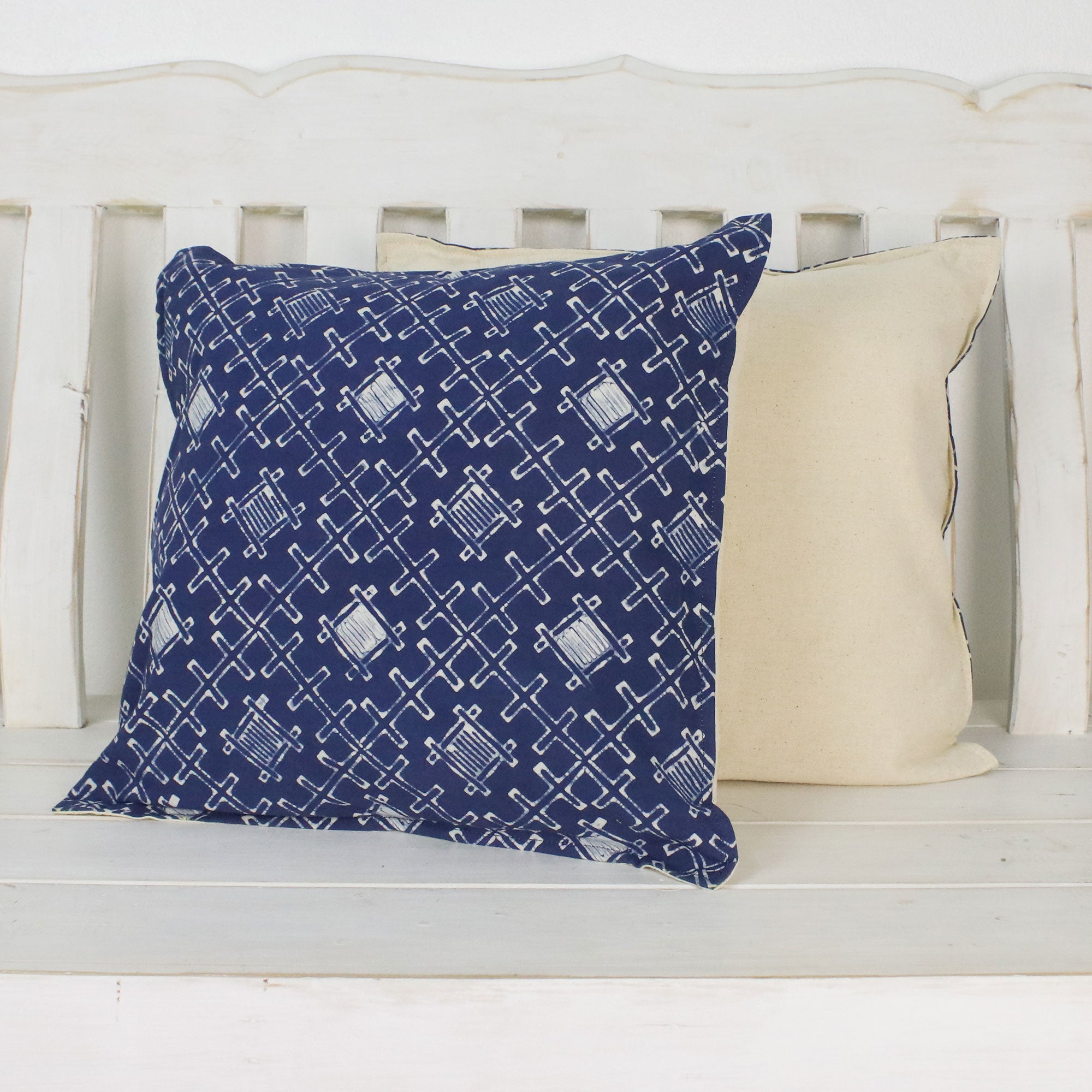 Premium Indigo Thatch Batik Cotton Cushion Covers (Pair) – Handcrafted Elegance