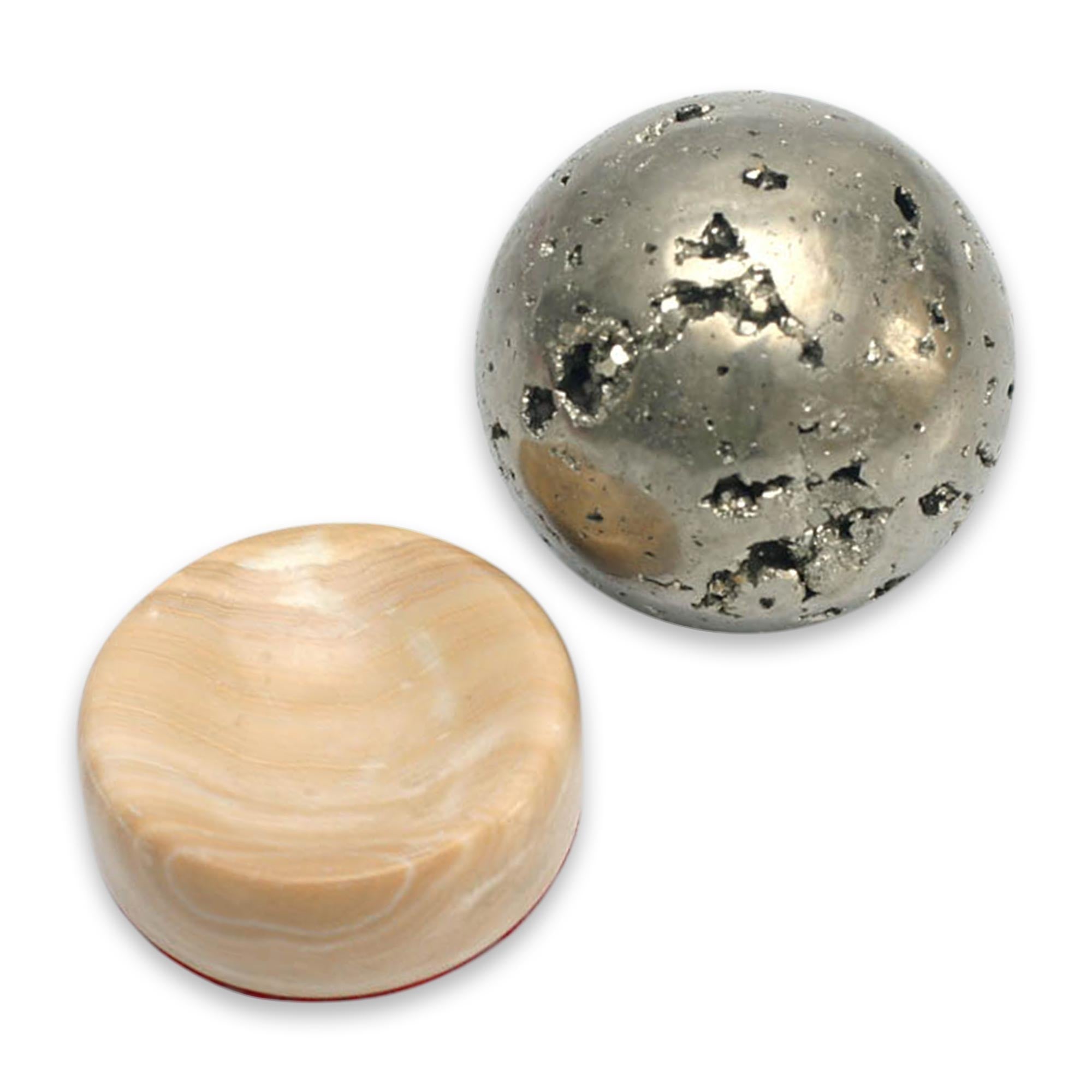 Premium Pyrite Gemstone Sculpture with Calcite Base - Ultimate Wealth & Calm