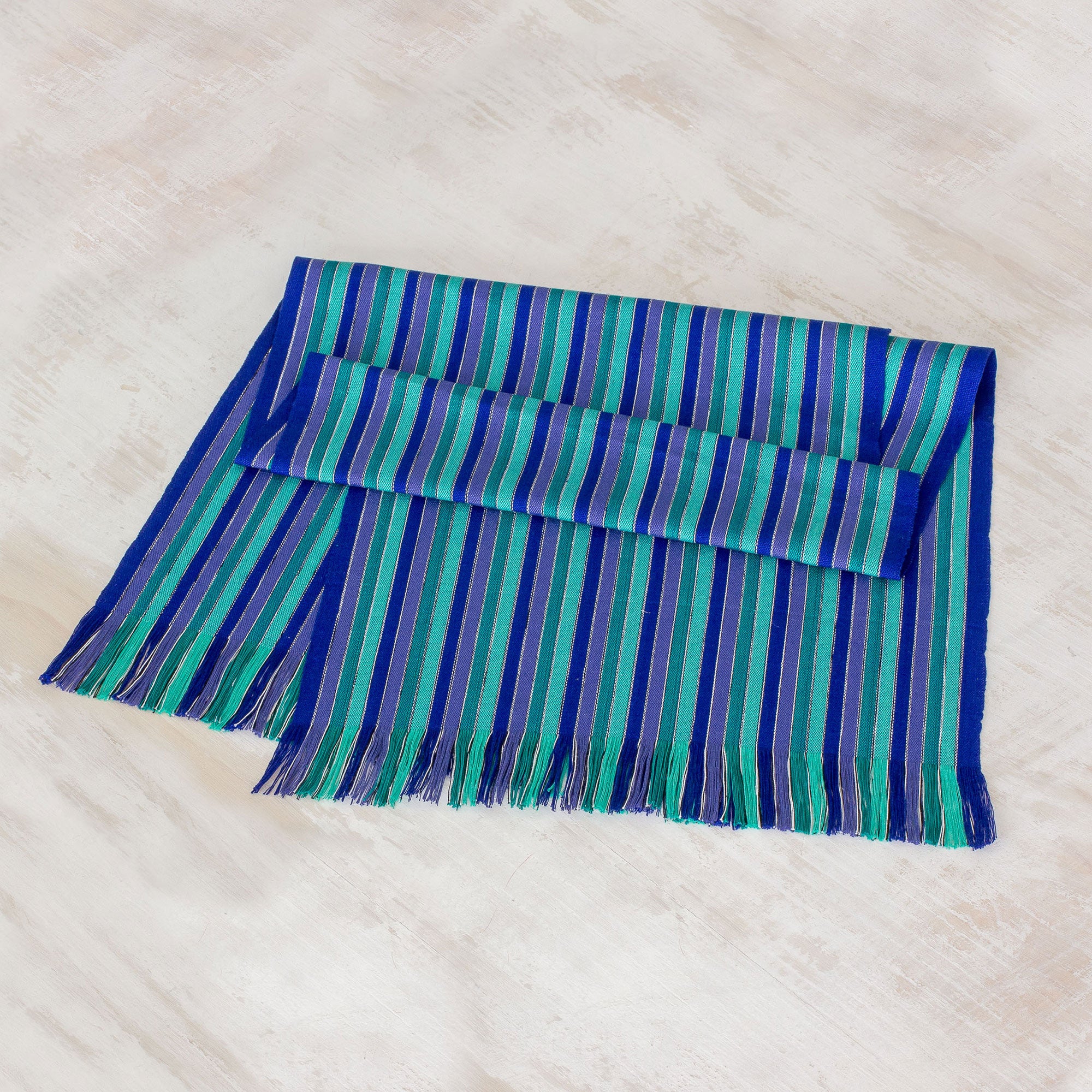 Premium Ocean Memory Striped Cotton Table Runner – Handwoven Elegance