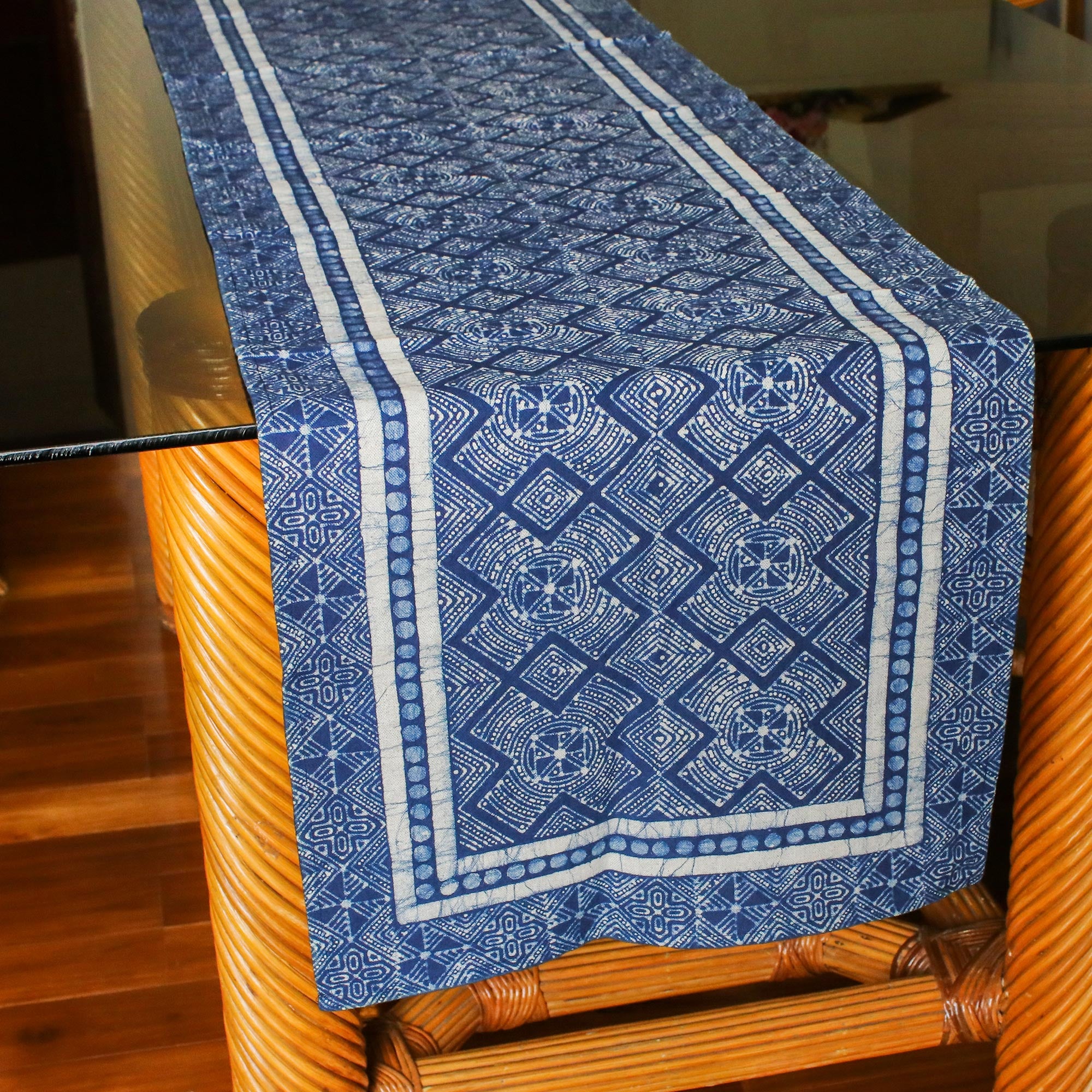 Premium Handcrafted Hmong Hill Tribe Batik Table Runner - Midnight Blue