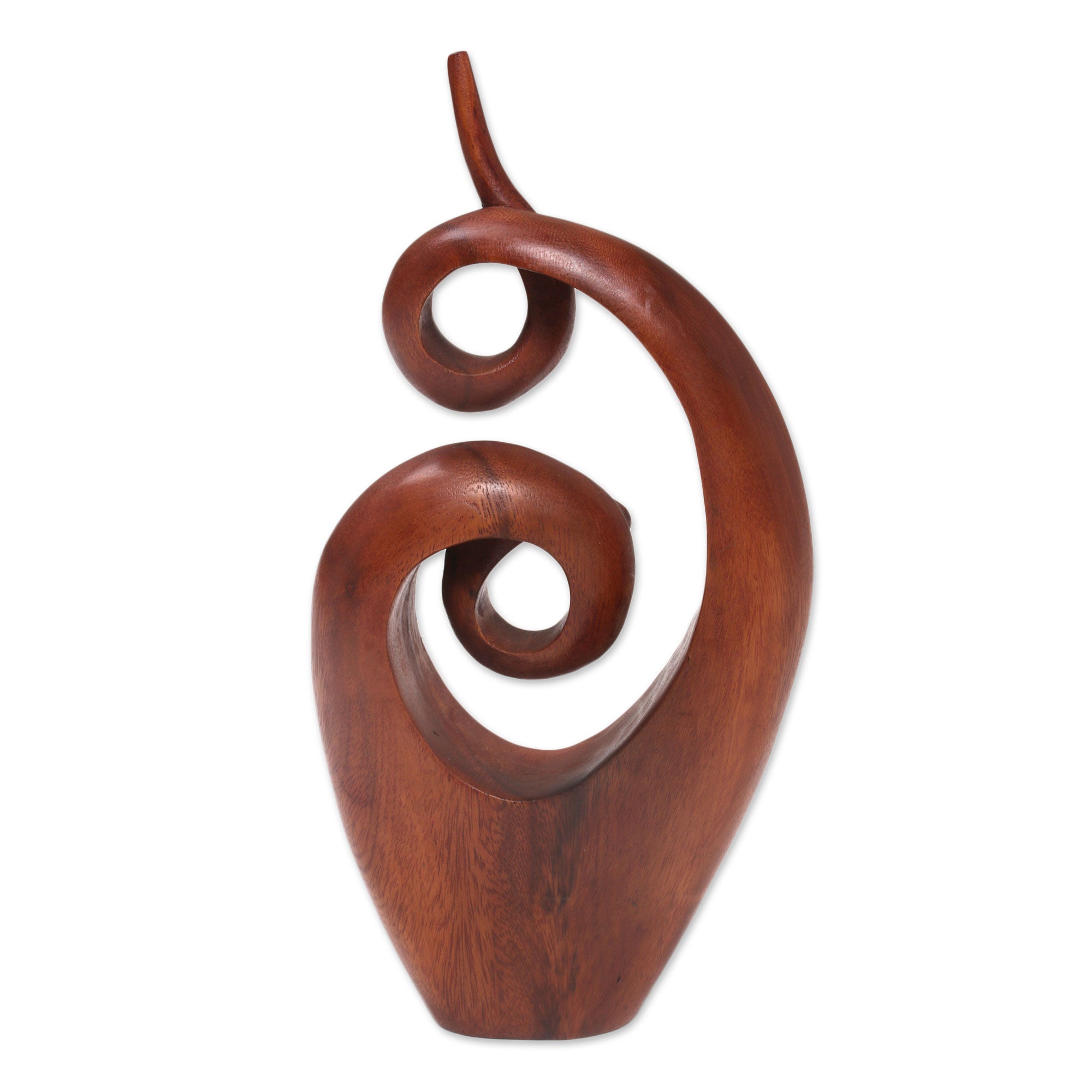 Premium Handcrafted Suar Wood Abstract Sculpture - Twirling Together from Bali