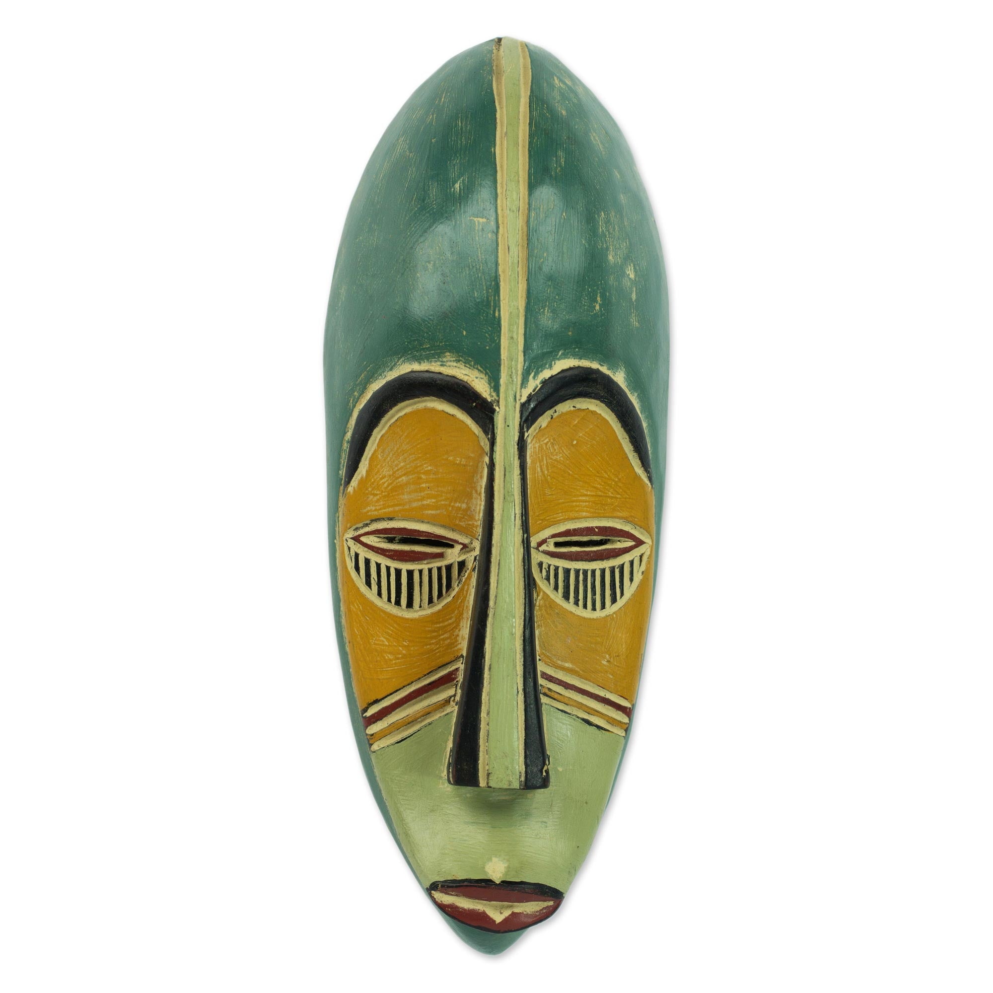 Premium Hand-Carved Rubberwood Mask from Ghana - 'Asempa' Good News Design