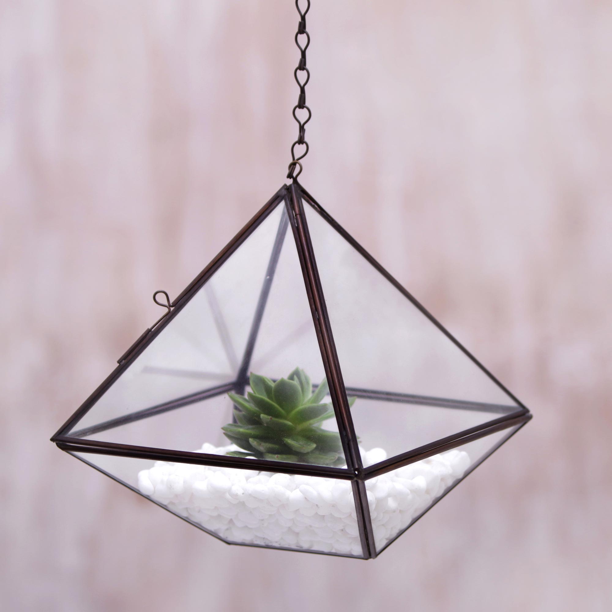Premium Geometric Glass Hanging Terrarium – Handmade in Indonesia